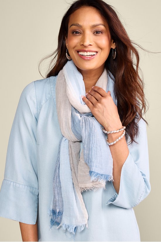 Striped Fringed Beach Scarf - Blue Mutli