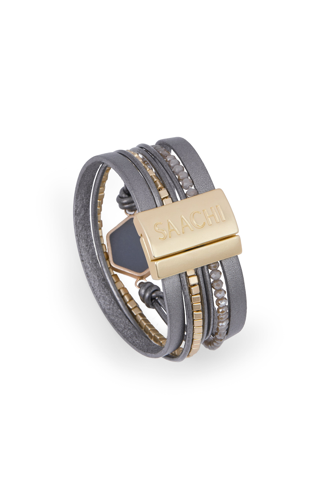 Hexa Leather Bracelet - Light Gray