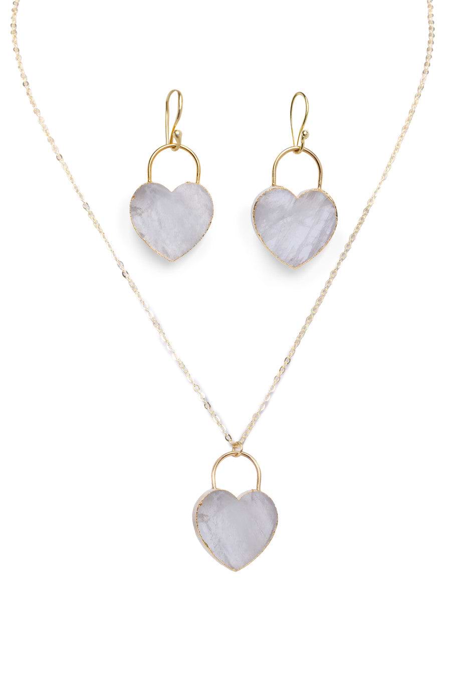 Heart Stone Earrings And Necklace Set - White