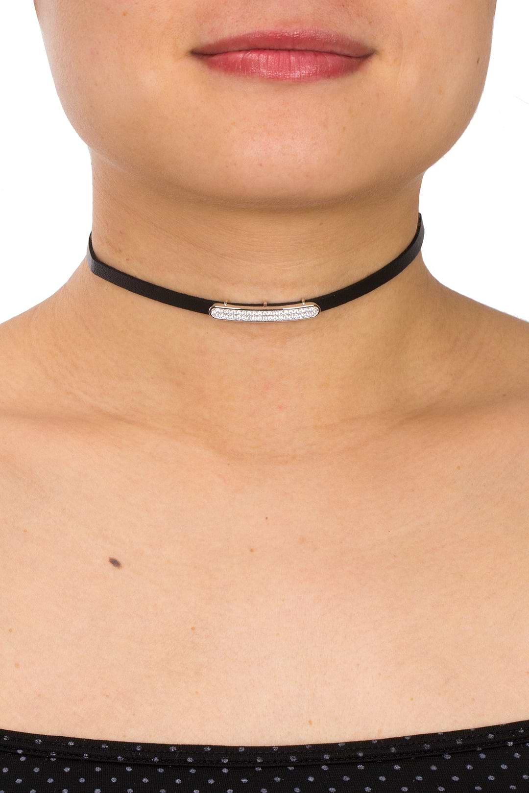 Crystal Leather Choker Black