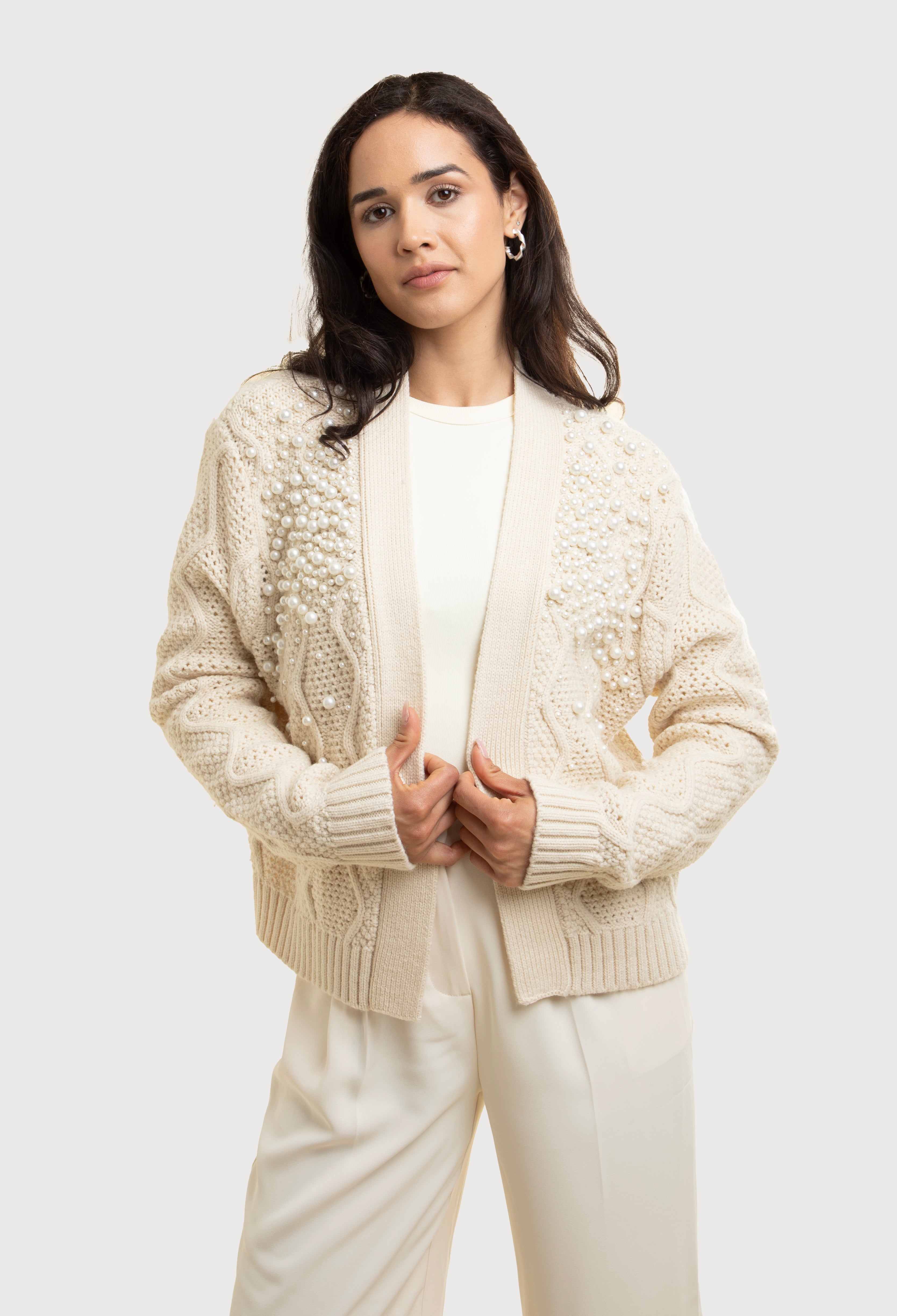 Pearl Embellished Zig-Zag Cardigan | SAACHI