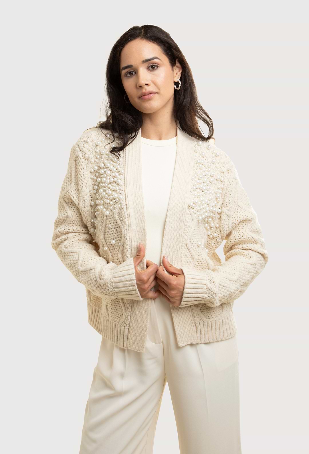 Pearl Embellished Cardigan - Ivory