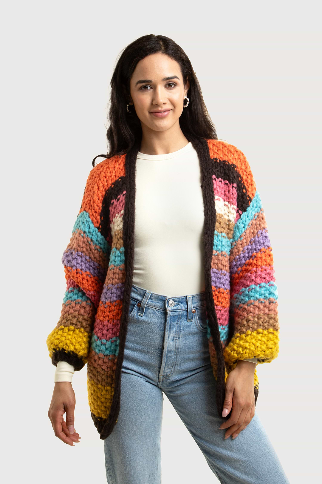 Rainbow Knitted Cardigan - Brown