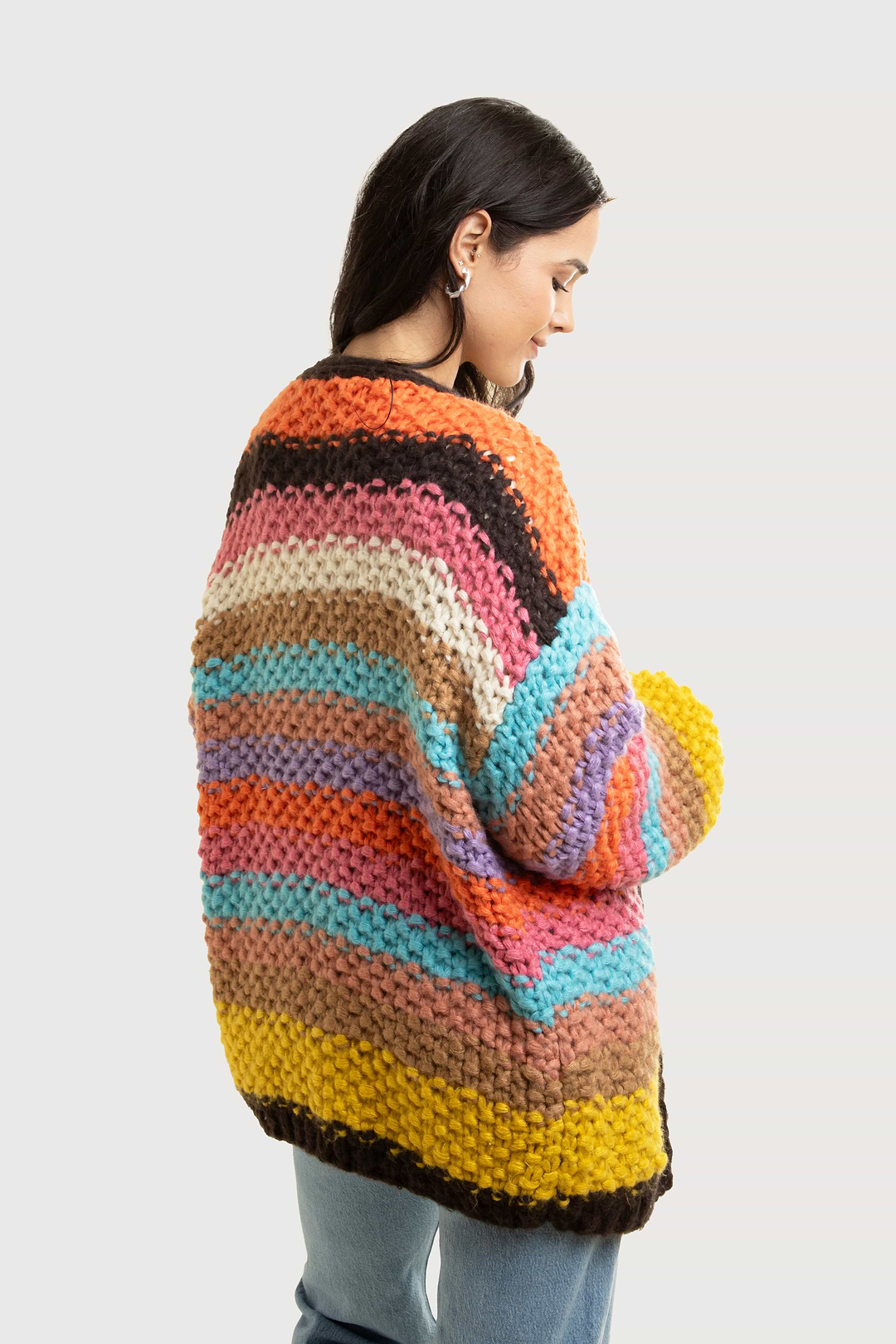 Rainbow Knitted Cardigan - Brown