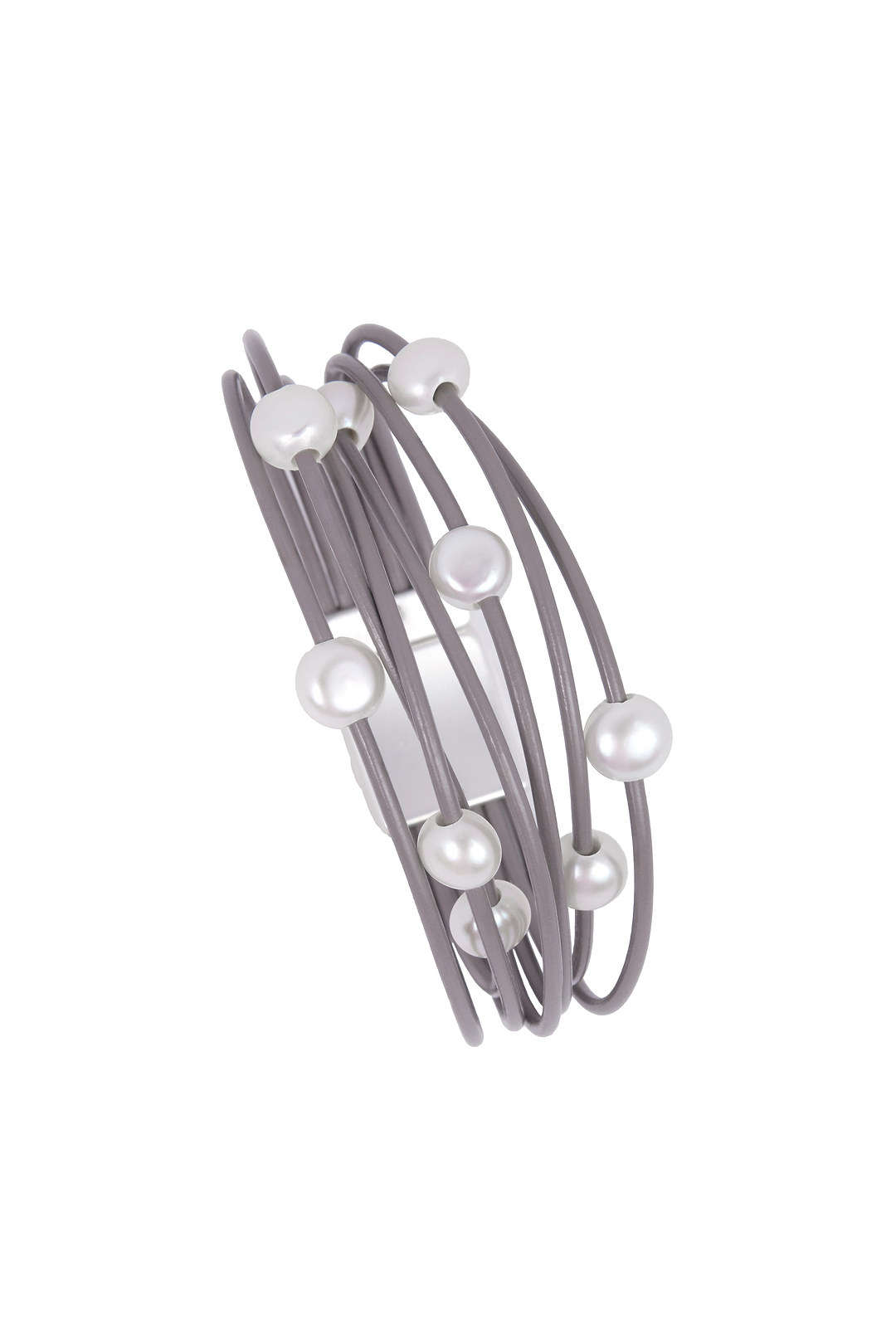 Multi Strand Leather Pearl Bracelet - Light Gray