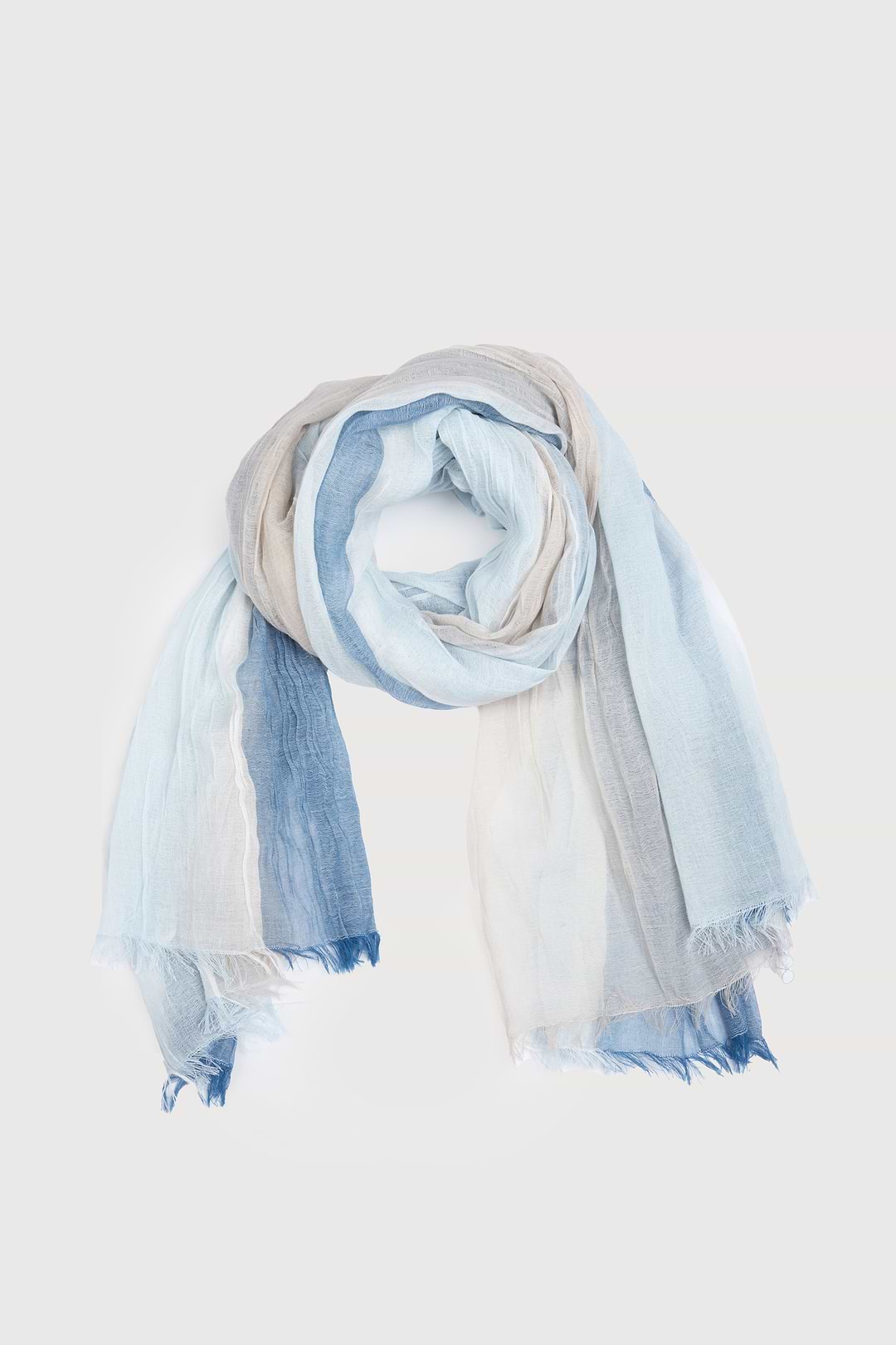 Striped Fringed Beach Scarf - Blue Mutli