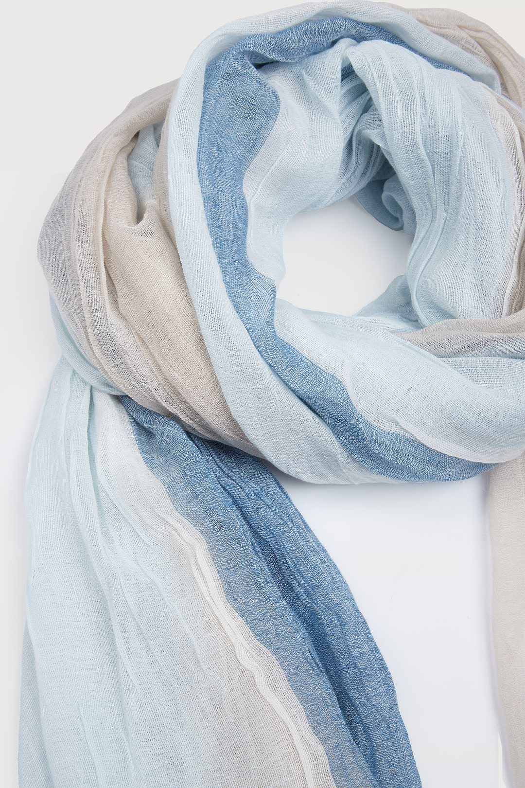 Striped Fringed Beach Scarf - Blue Mutli