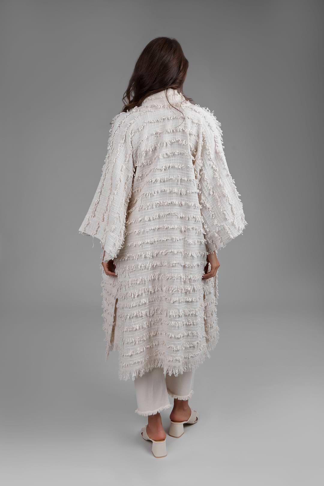 Ivory Fringe Long Jacket - Ivory