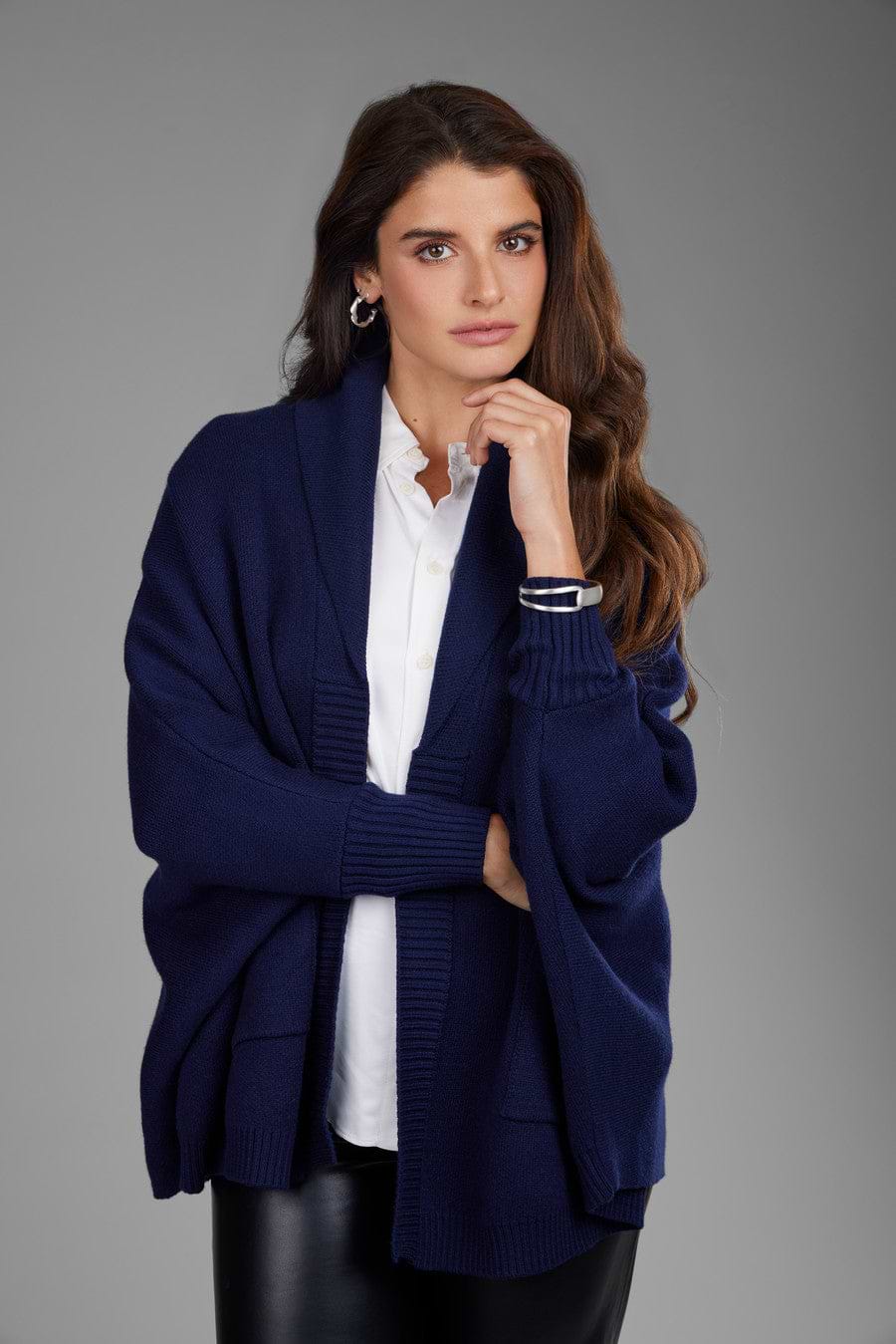 Open Front Oversized Cardigan Sweater - Navy