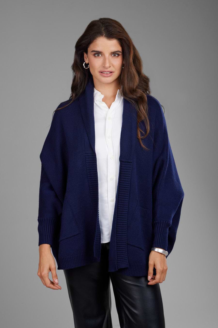 Open Front Oversized Cardigan Sweater - Navy
