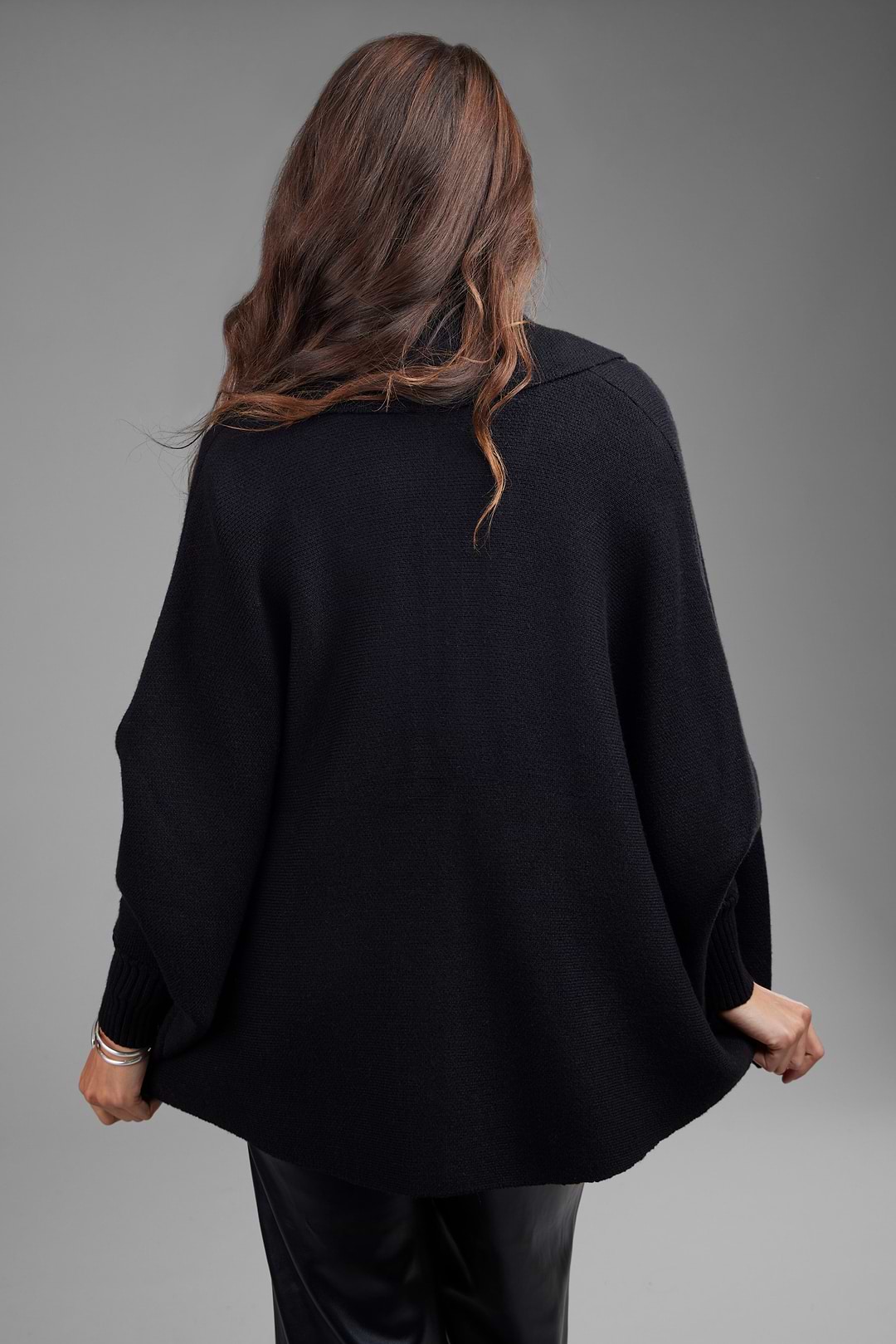 Open Front Oversized Cardigan Sweater - Black