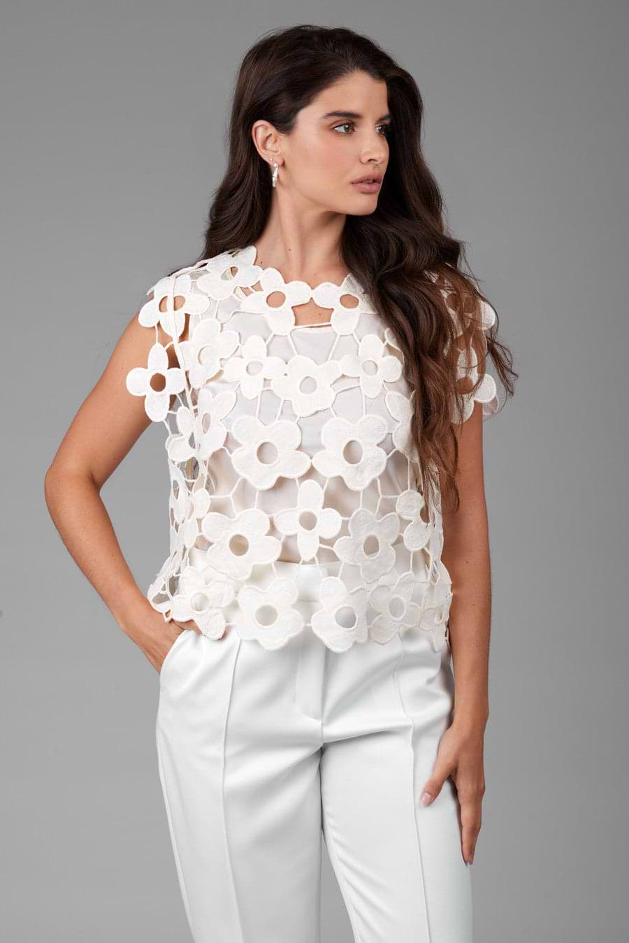 Floral Open Knit Vest Top | SAACHI