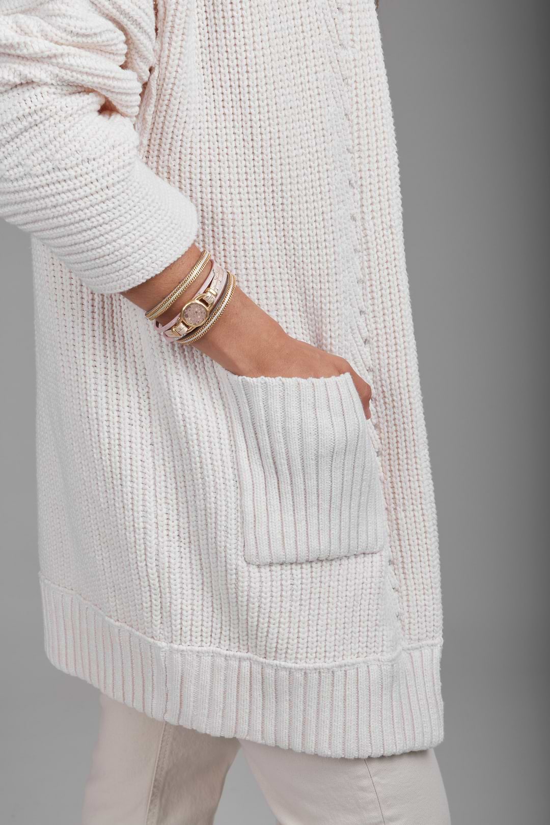 Ribbed Knit Open Cardigan Sweater - Ivory