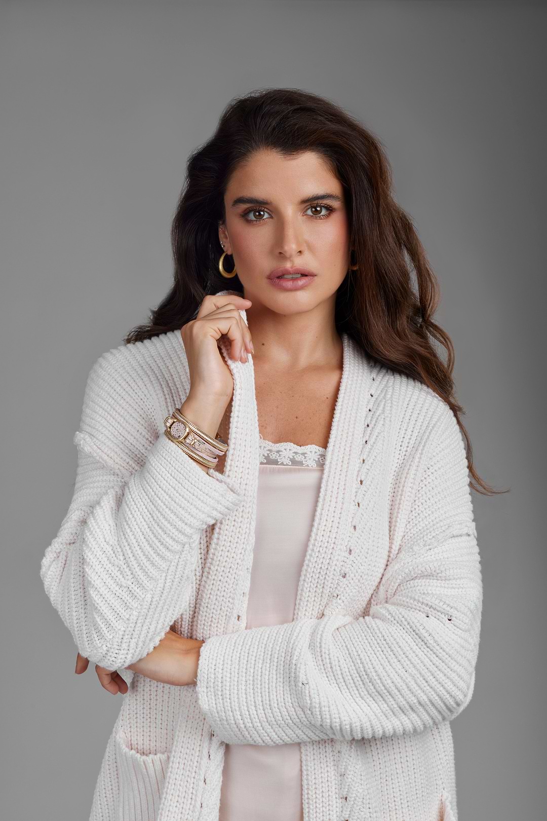 Ribbed Knit Open Cardigan Sweater - Ivory