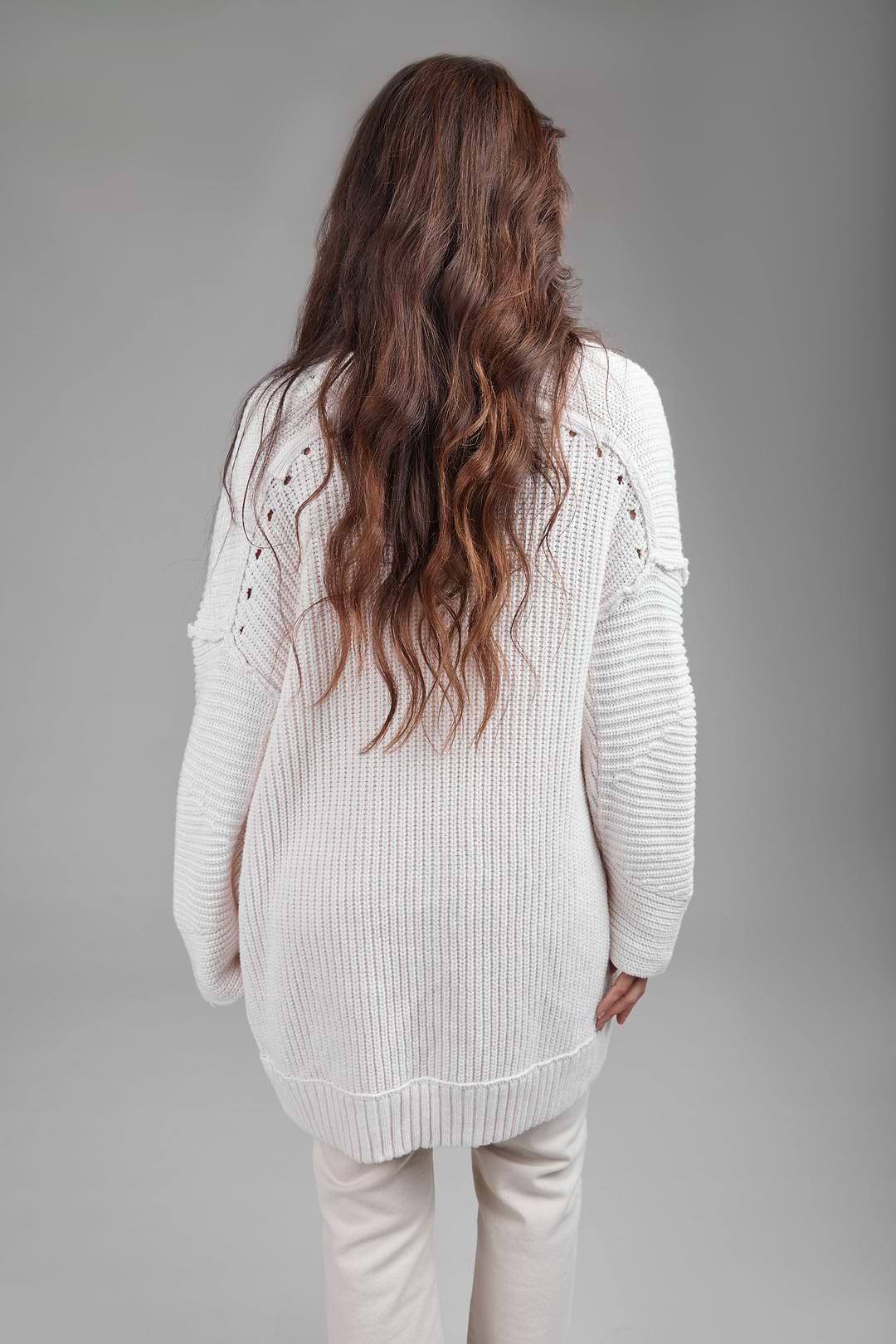 Ribbed Knit Open Cardigan Sweater - Ivory