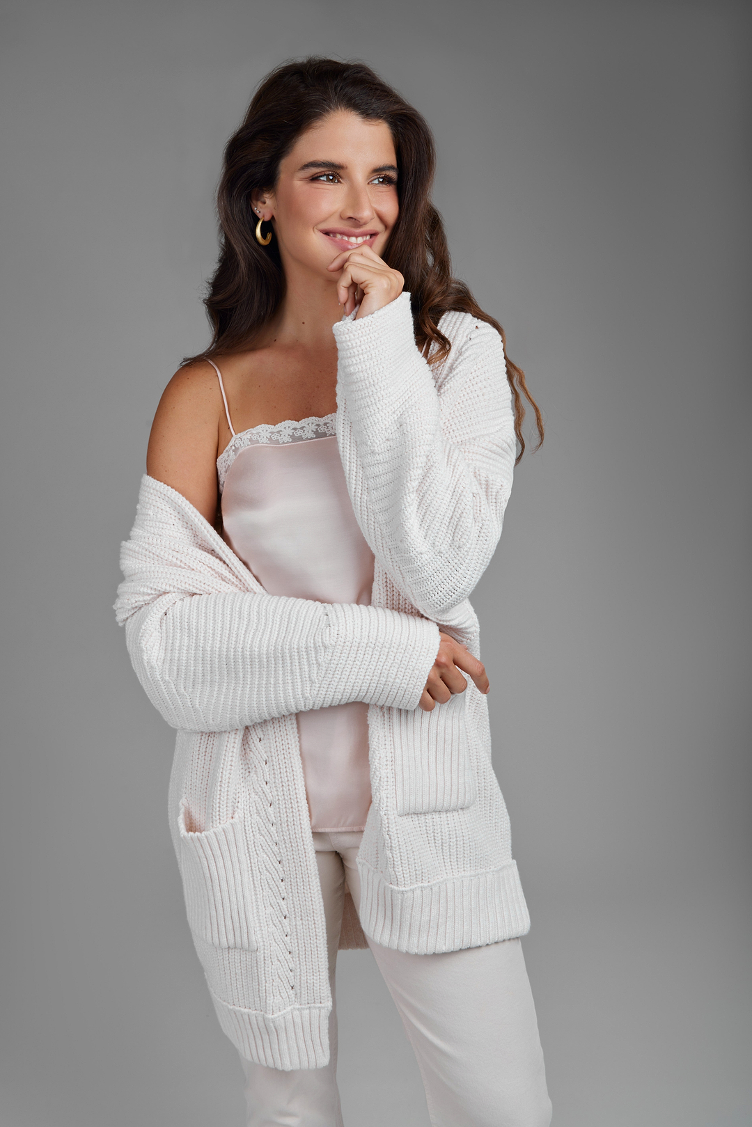 Ribbed Knit Open Cardigan Sweater - Ivory