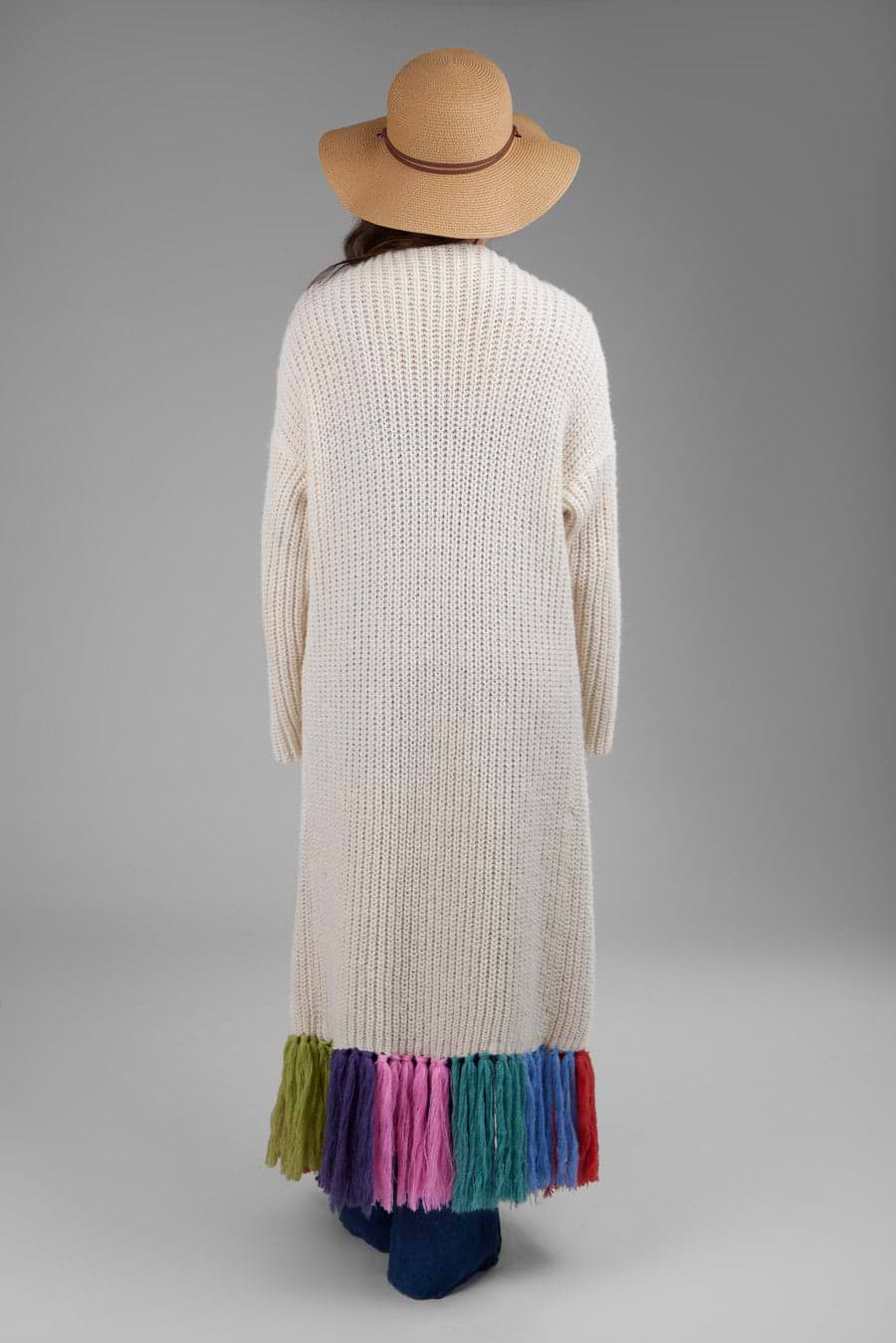 Rainbow Tassel Knit Kimono - Ivory Multi