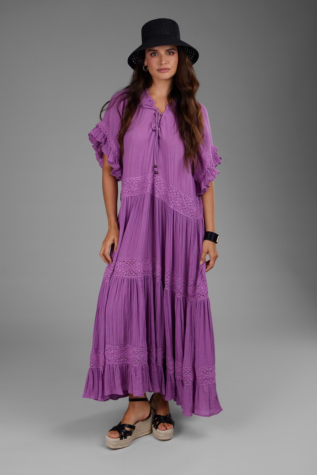 Cotton Long Kaftan Dress - Purple
