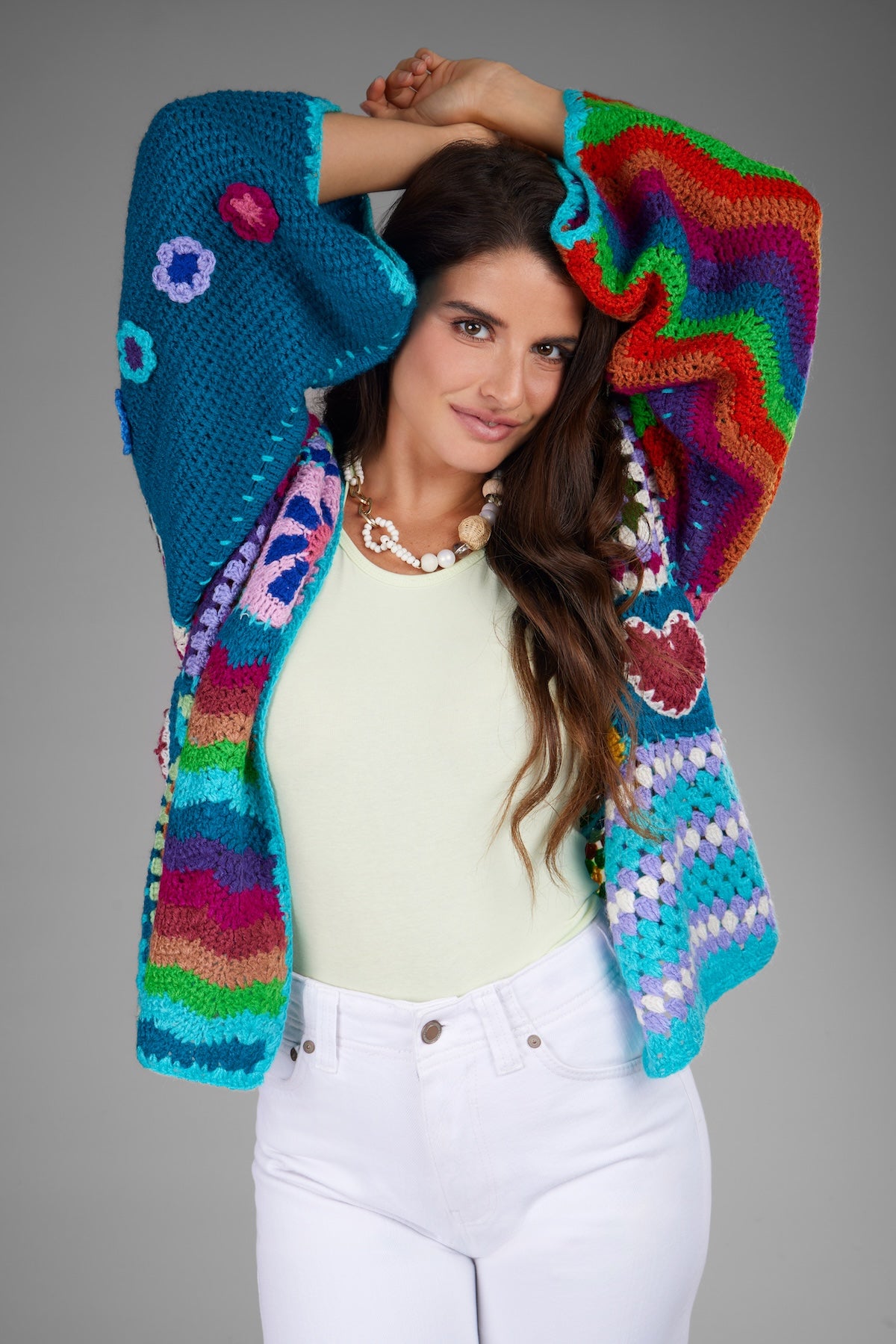 Vibrant Multi Pattern Crochet Cardigan | SAACHI