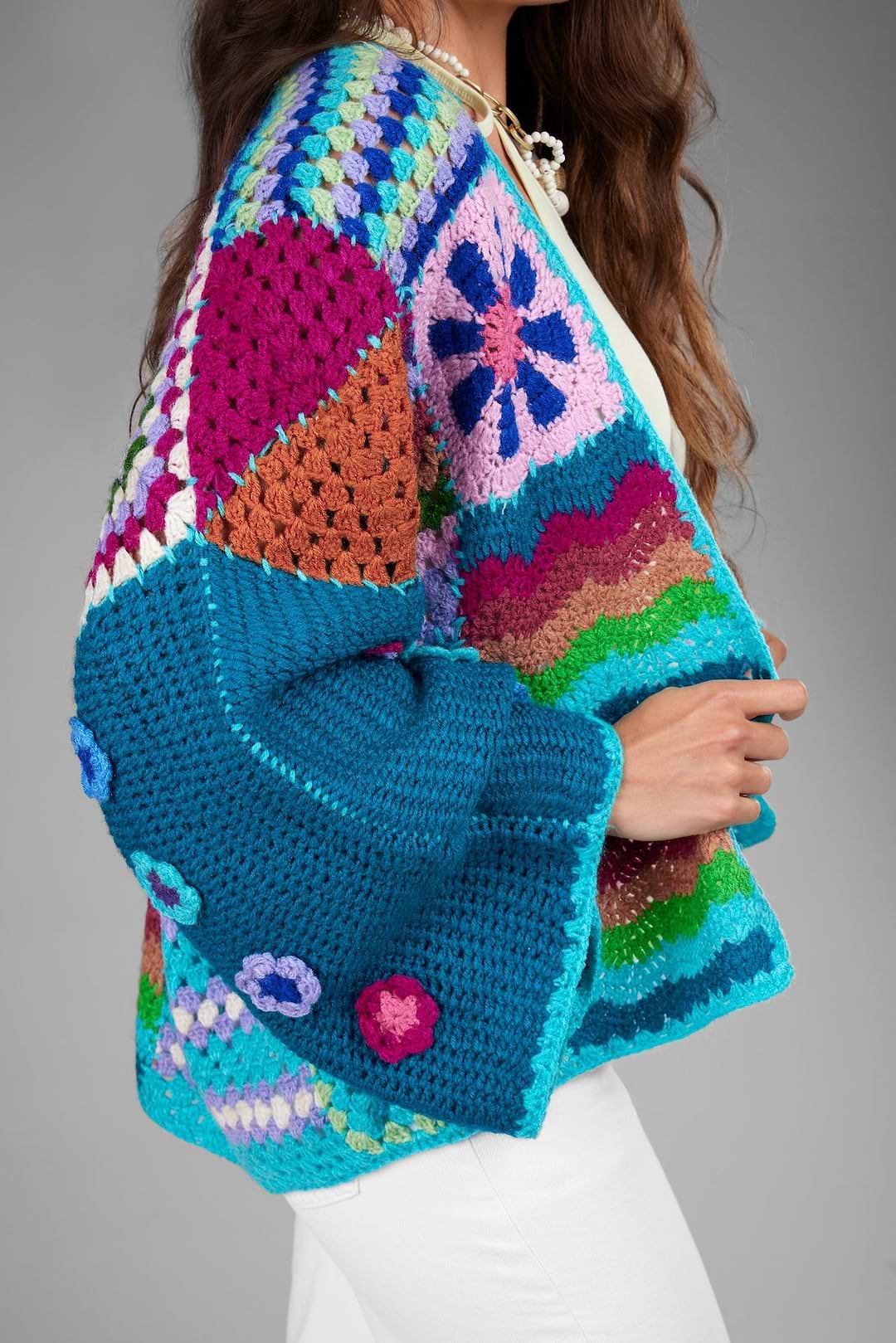 Vibrant Multi Pattern Crochet Cardigan - Multi