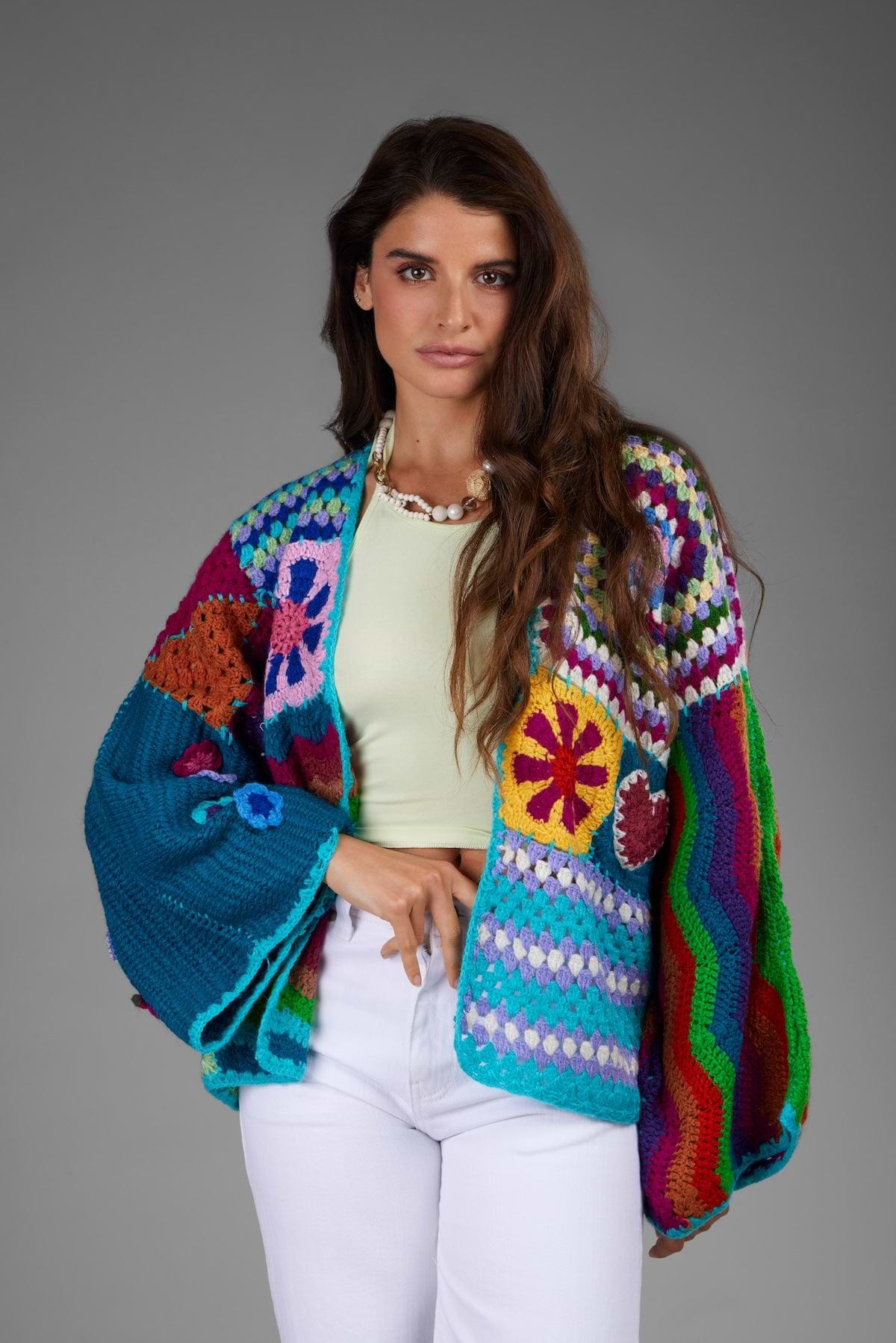 Vibrant Multi Pattern Crochet Cardigan - Multi