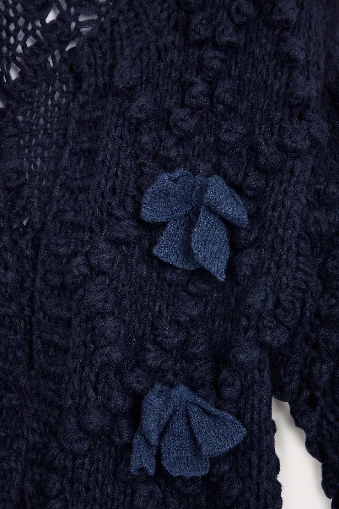 Textured  Bow Cardigan Sweater - Navy