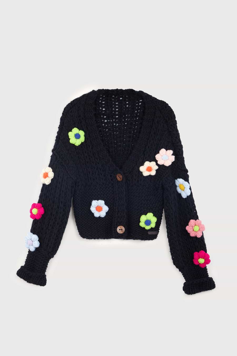 Applique Knit Floral Button Cardigan | SAACHI