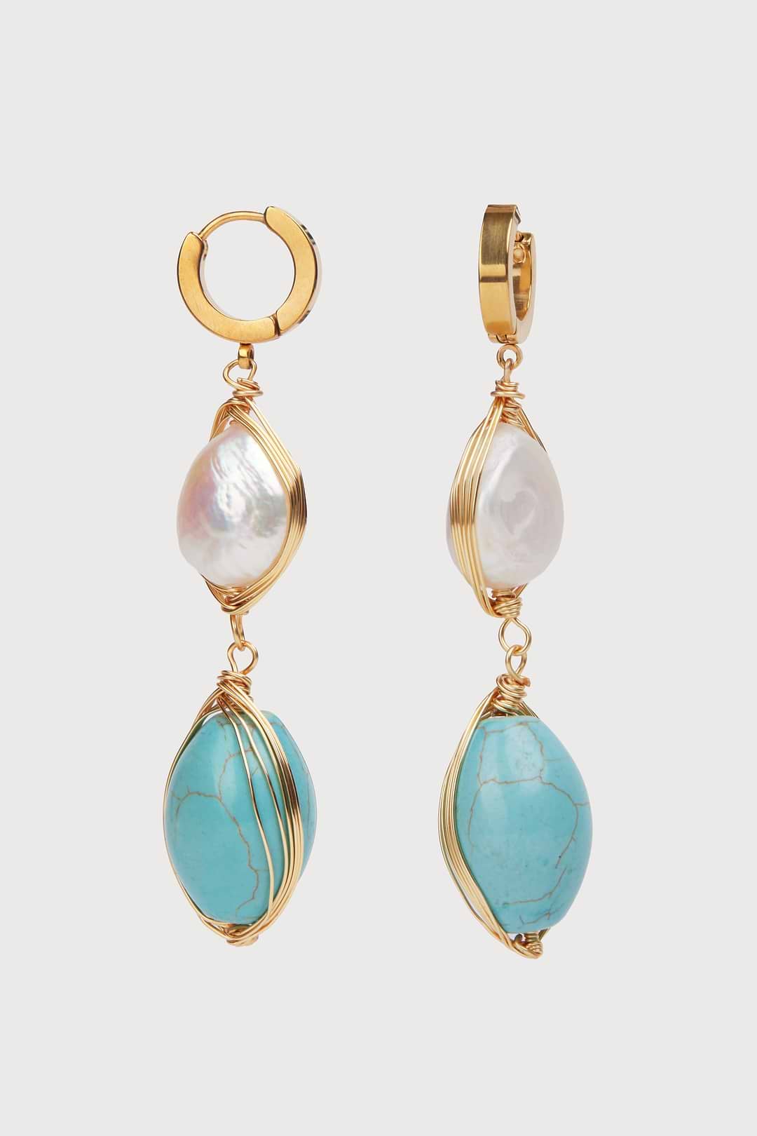 Turquoise Baroque Pearl Dangle Earrings - Turquoise