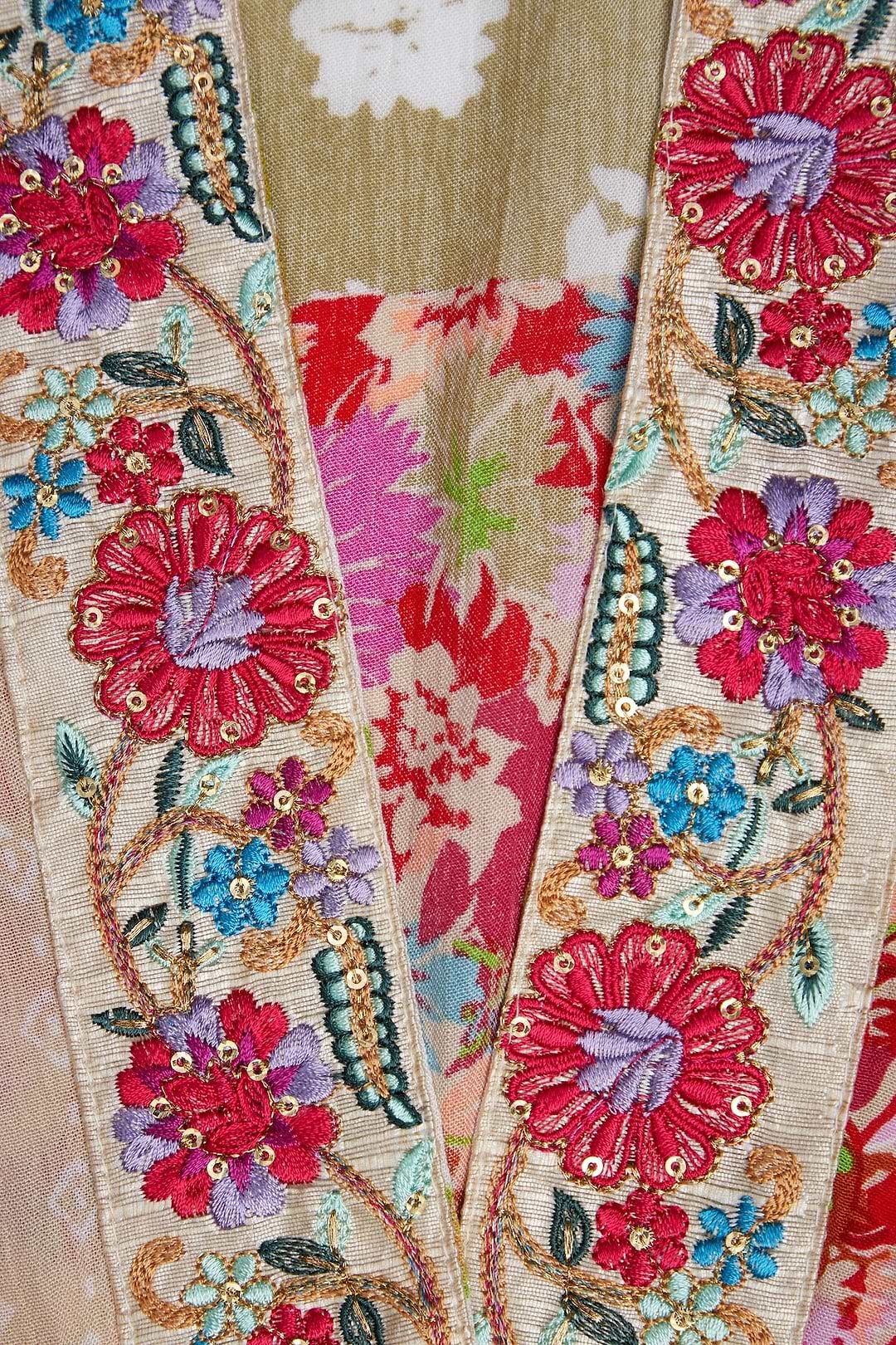 Lace Embroidered Floral Kimono - Pink