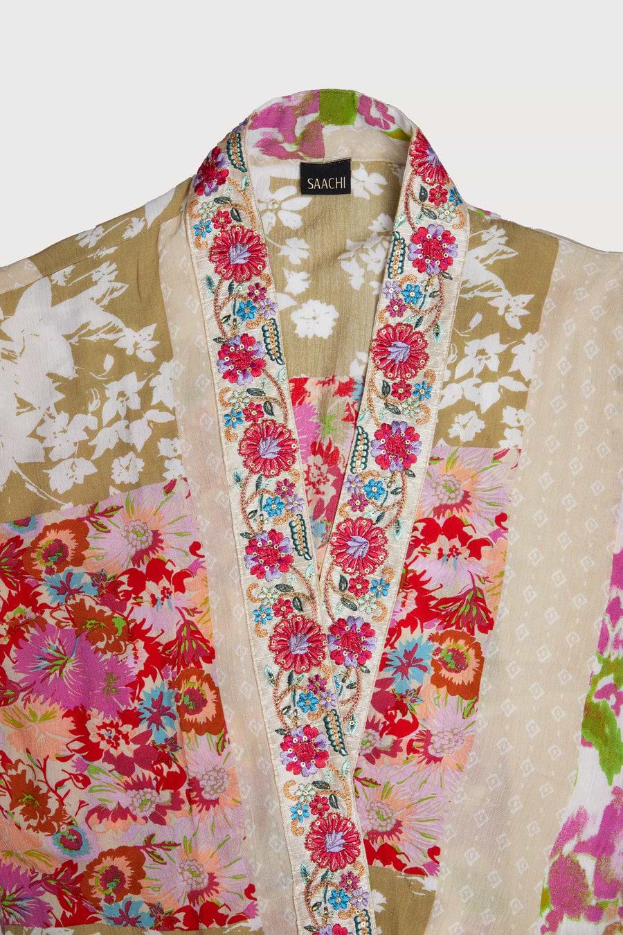 Lace Embroidered Floral Kimono - Pink