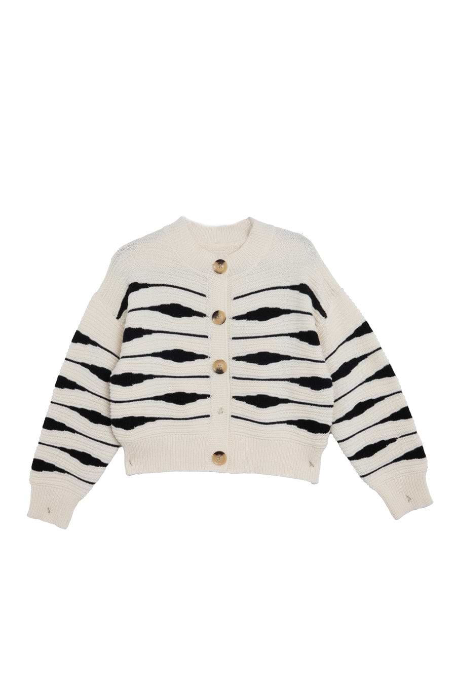 Zebra Buttoned Knit Cardigan - White