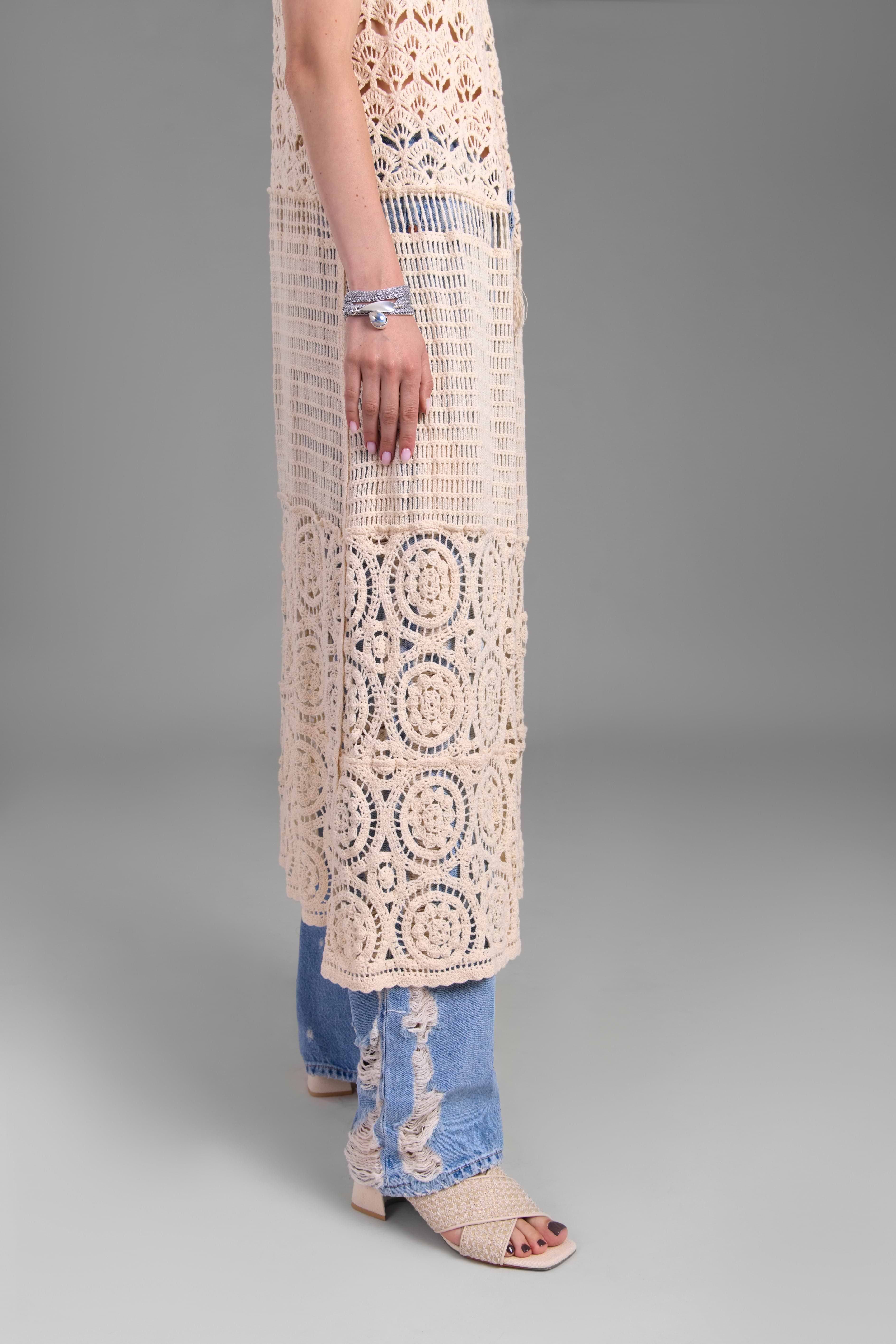 Crochet Tie Front Long Kimono | SAACHI