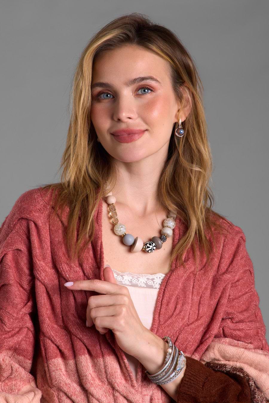 Cable Knit Color Block Cardigan - Dark Salmon