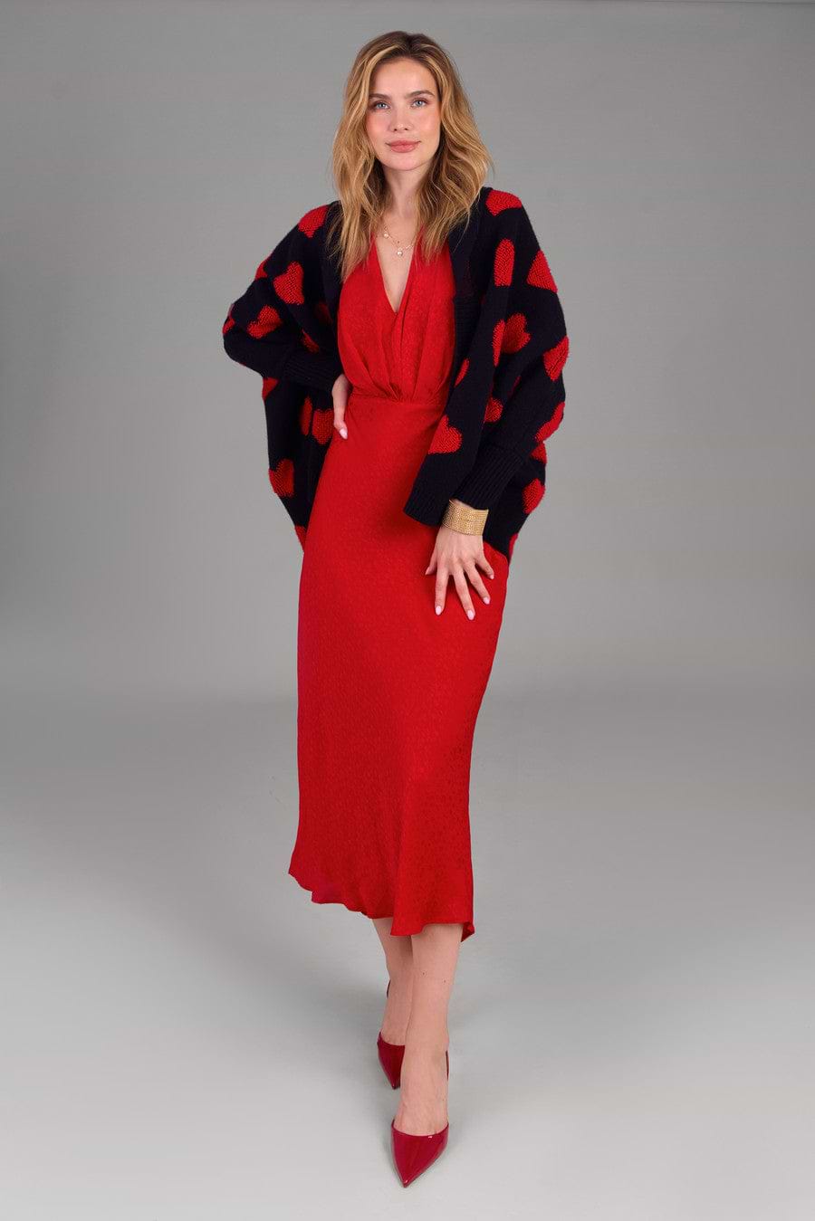 Heart Cardigan Ribbed Knit - Red & Black