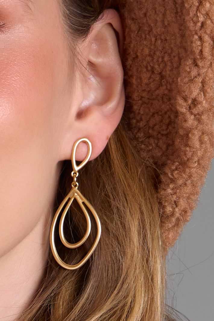 Open Double Oval Abstract Dangle Earrings - Gold