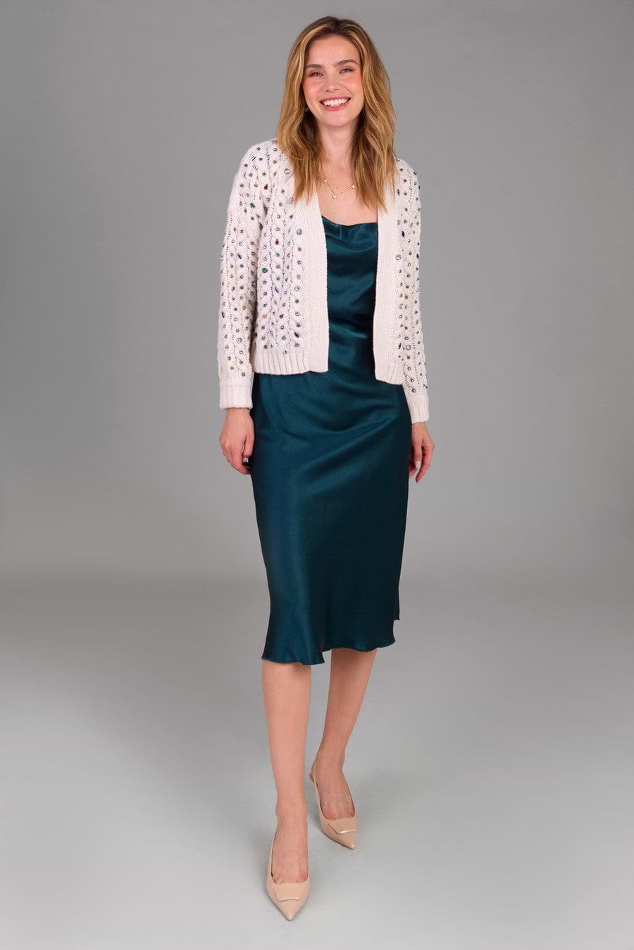 Cable Knit Cardigan Gemstone Pattern - Ivory