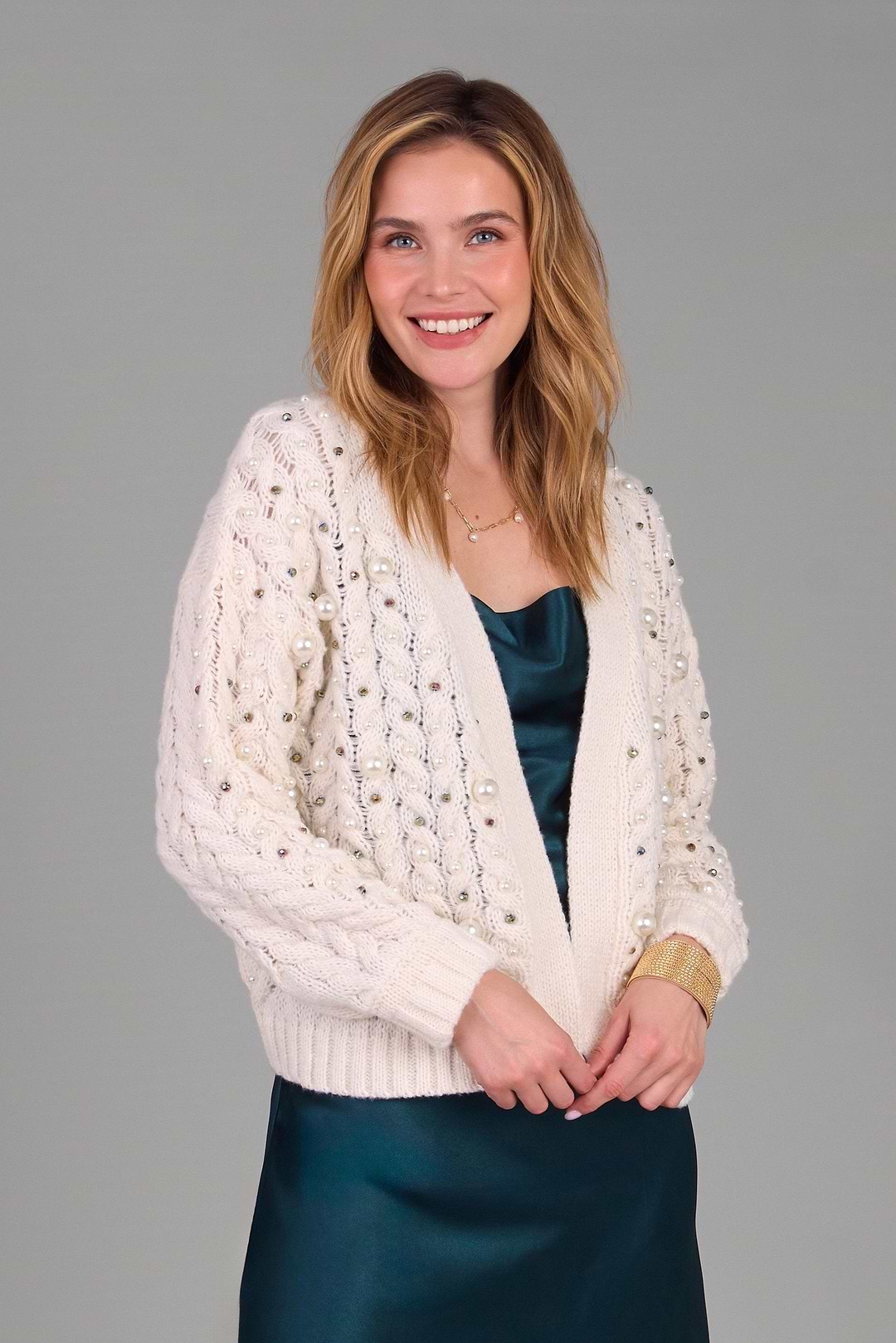 Holiday Cardigan Pearl Knit - Ivory