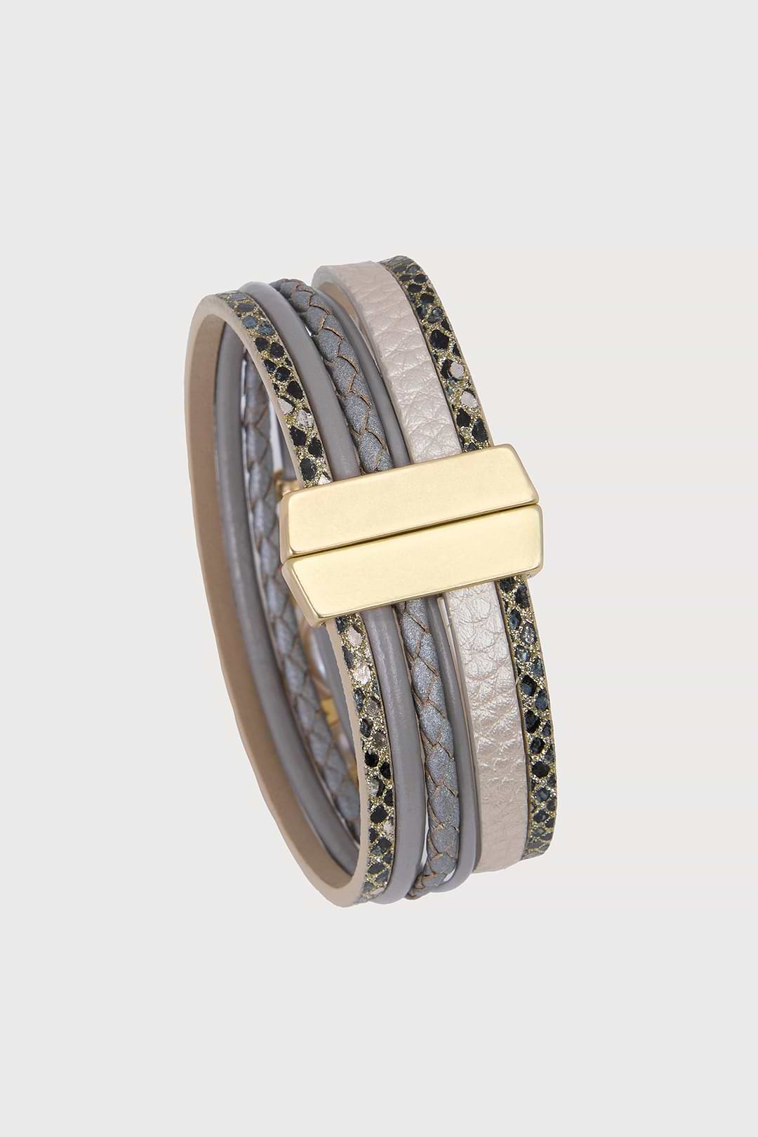 Multi Pearl Leather Bracelet - Brown