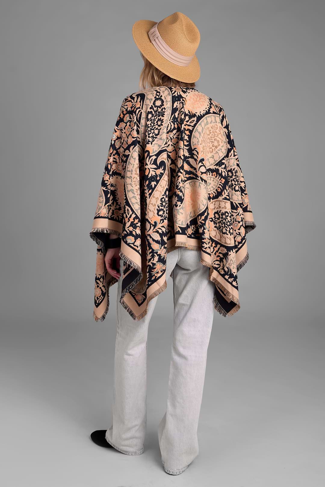 Paisley Reversible Ruana - Beige