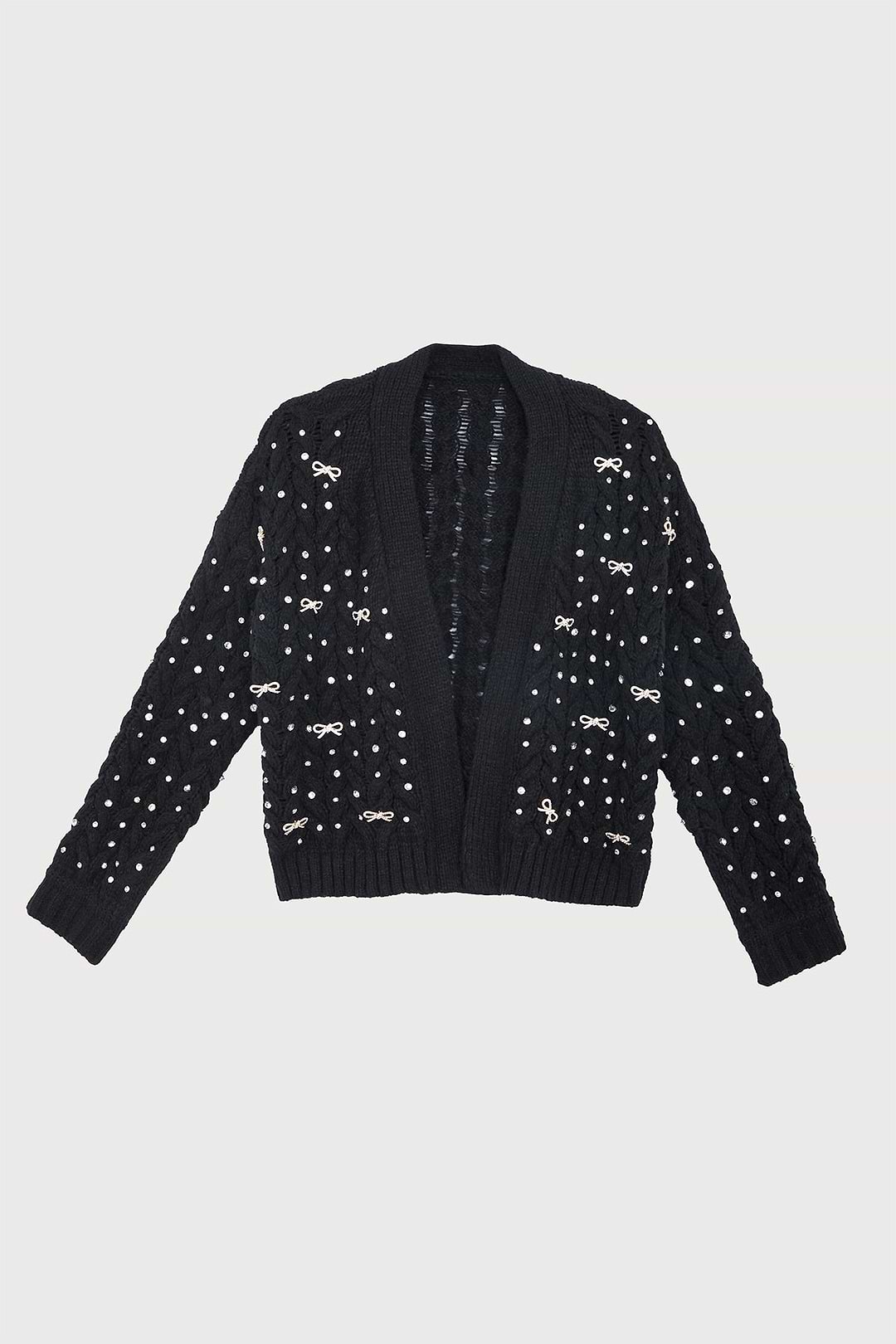Bow Jeweled Cardigan - Black