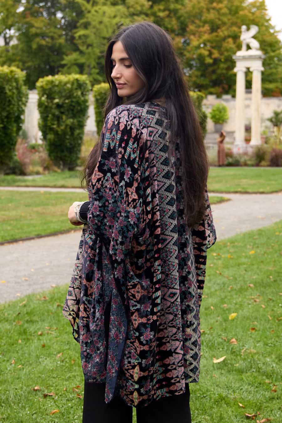 Multicolored Velvet Kimono Black - Black