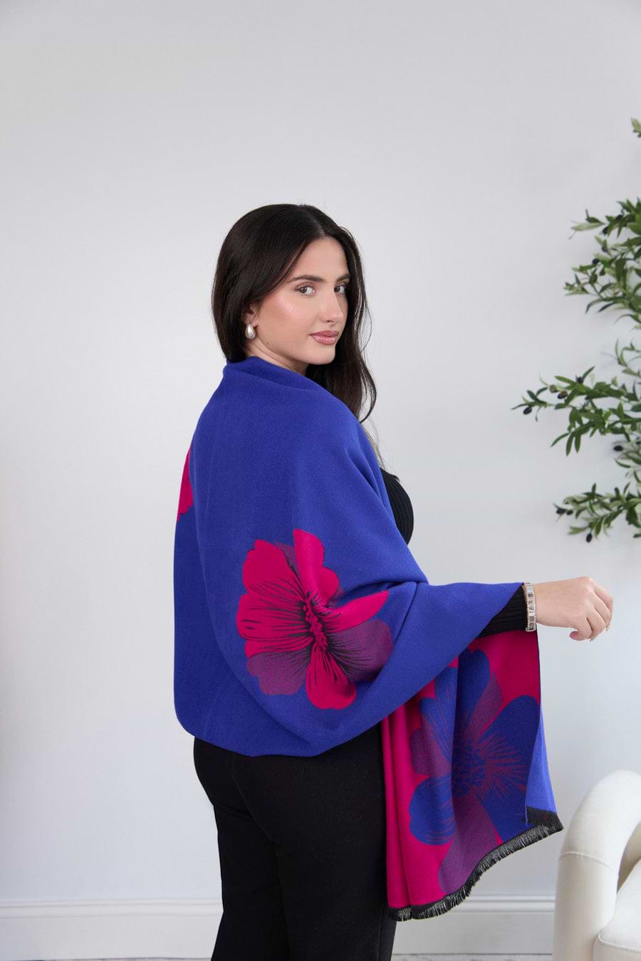 Fresh Floral Reversible Scarf - Navy Blue Combo