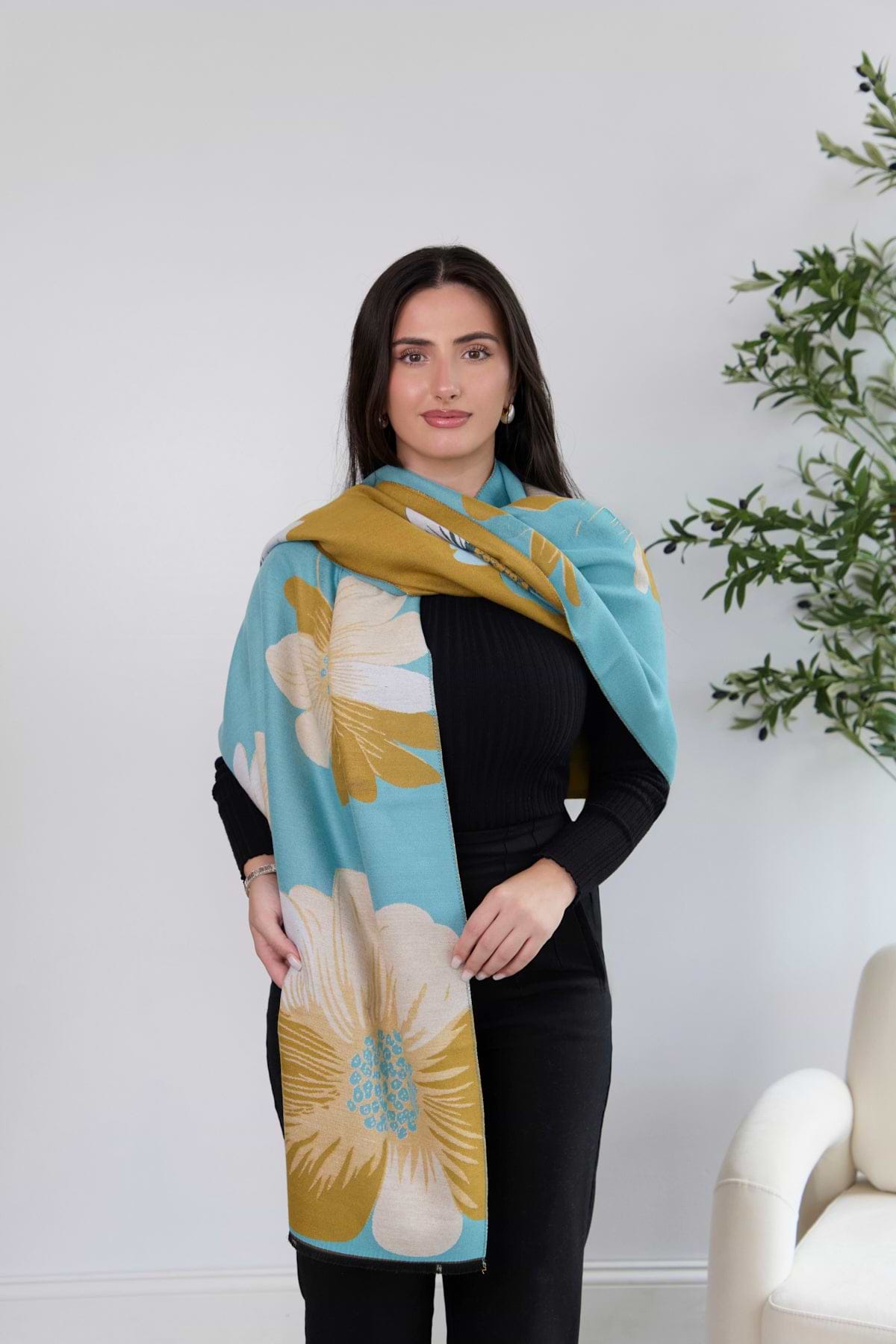 Fresh Floral Reversible Scarf - Goldenrod