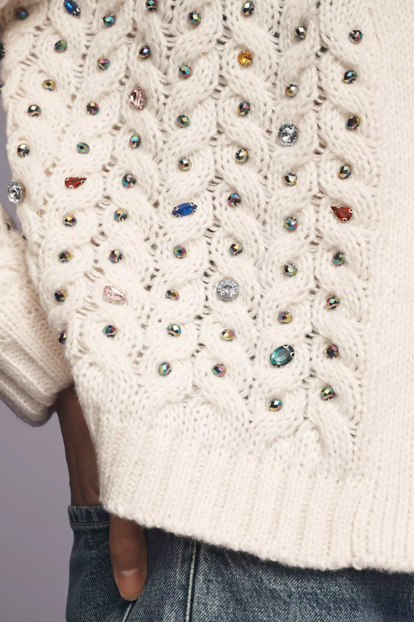 Cable Knit Cardigan Gemstone Pattern - Ivory