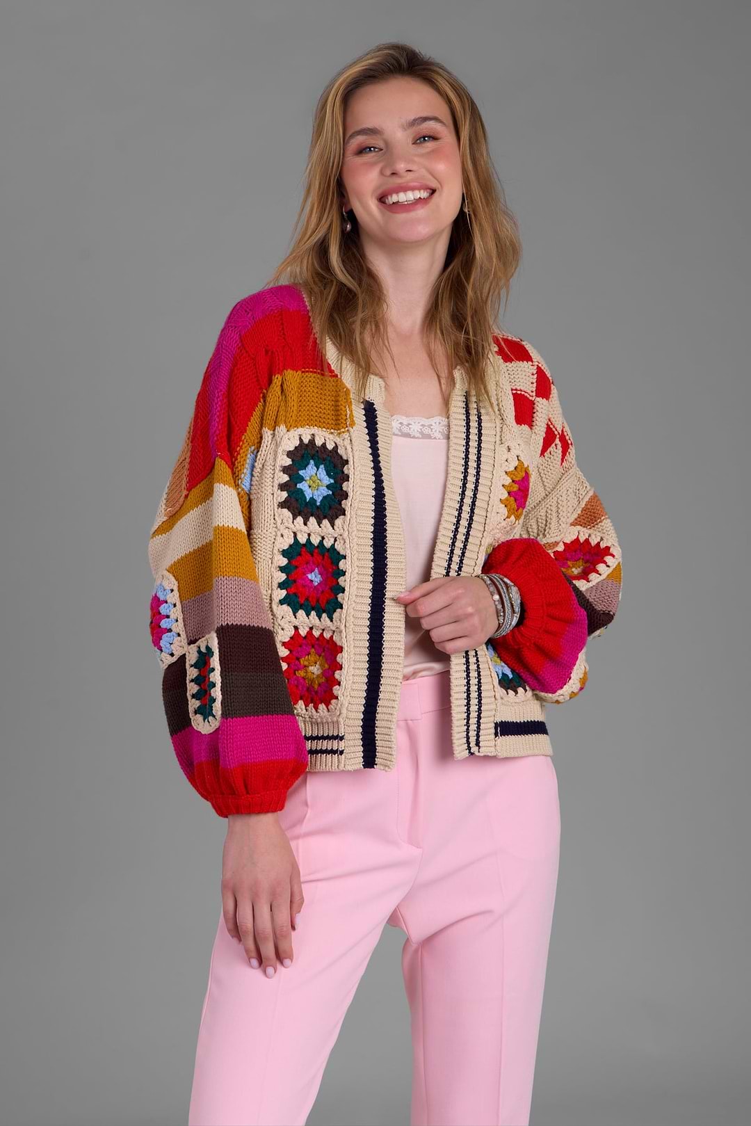 Square Checkered Multi Pattern Cardigan - Multi