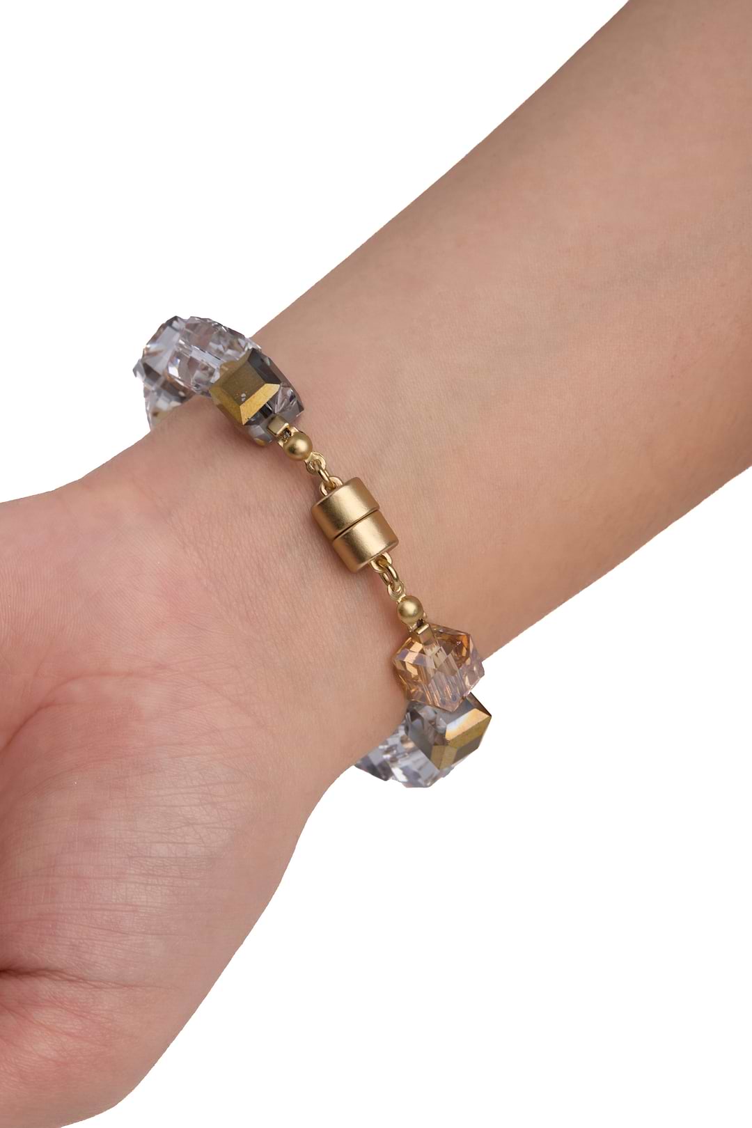 Faceted Bead & Stone Bracelet - Gold
