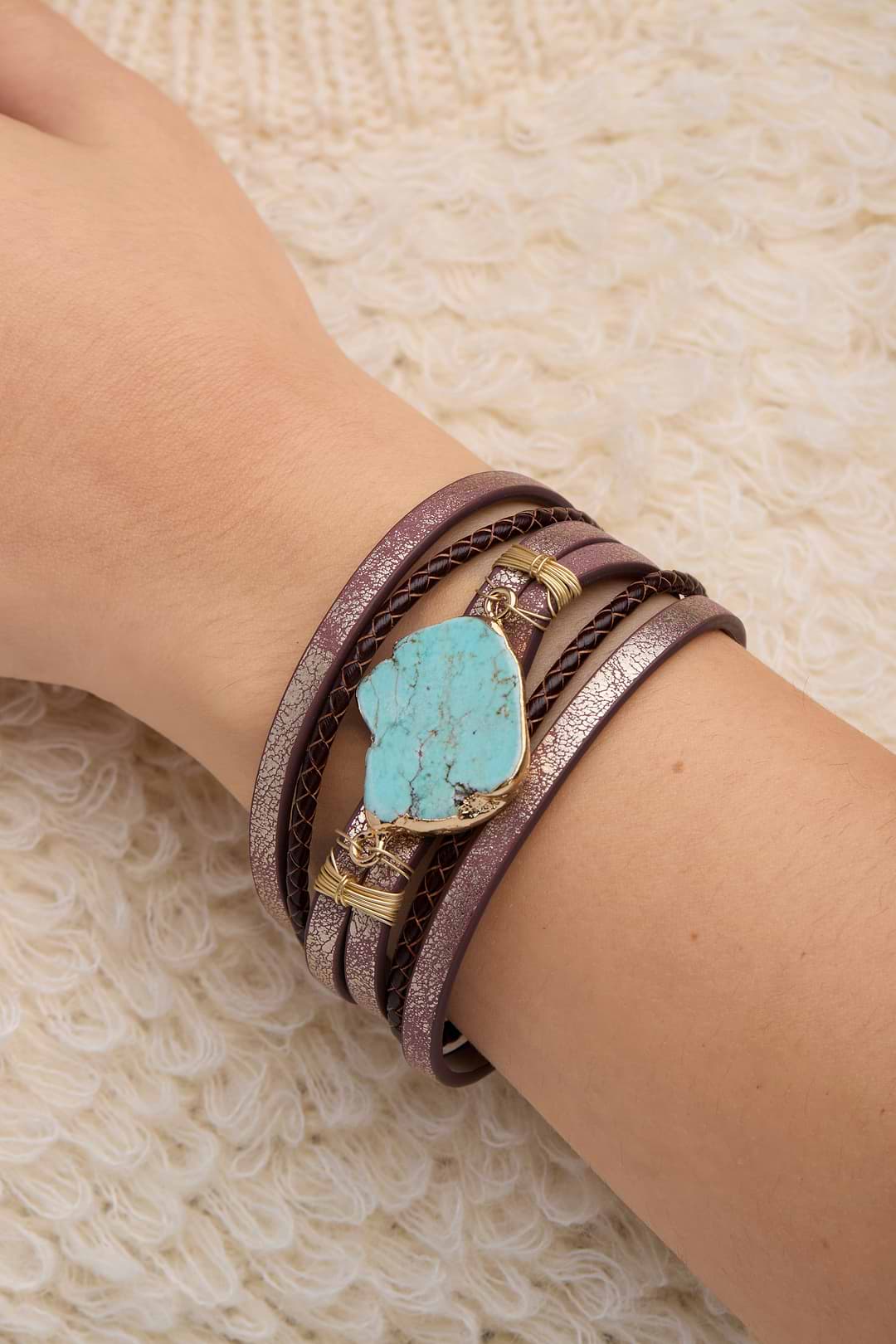 Braided Turquoise Bracelet Brown - Light Sky Blue