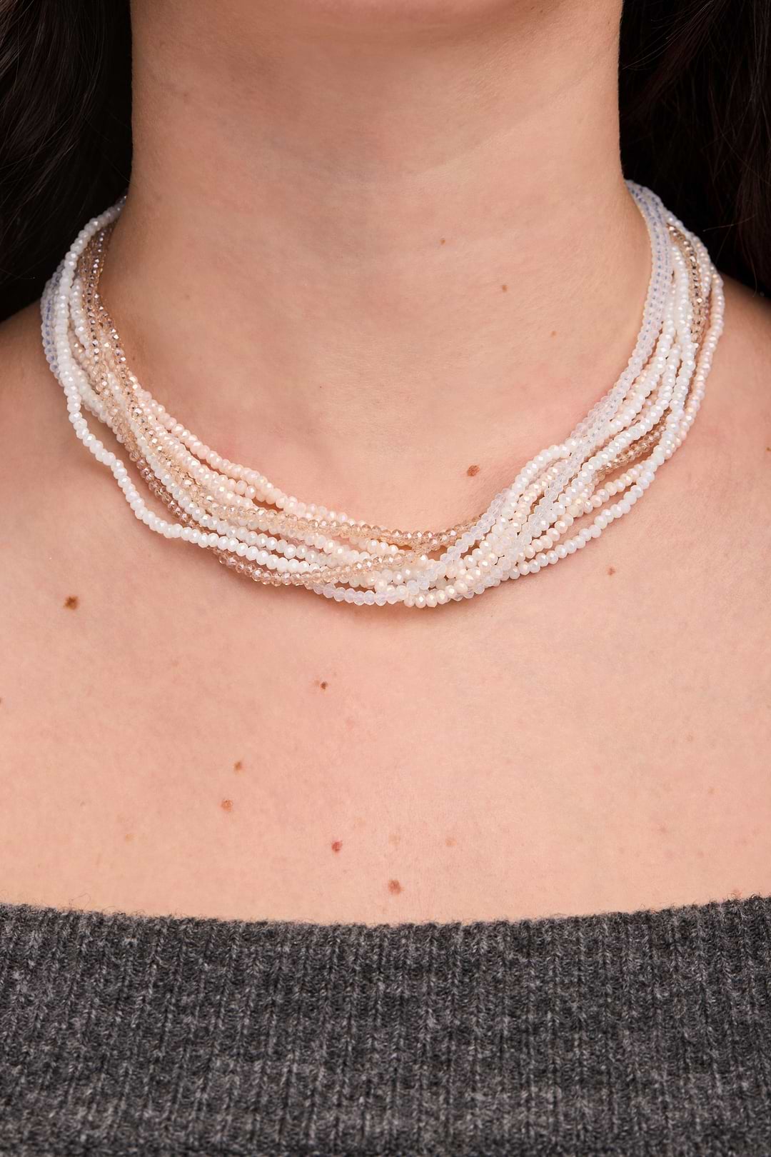 Multi Strand Ombre Crystal Necklace - White
