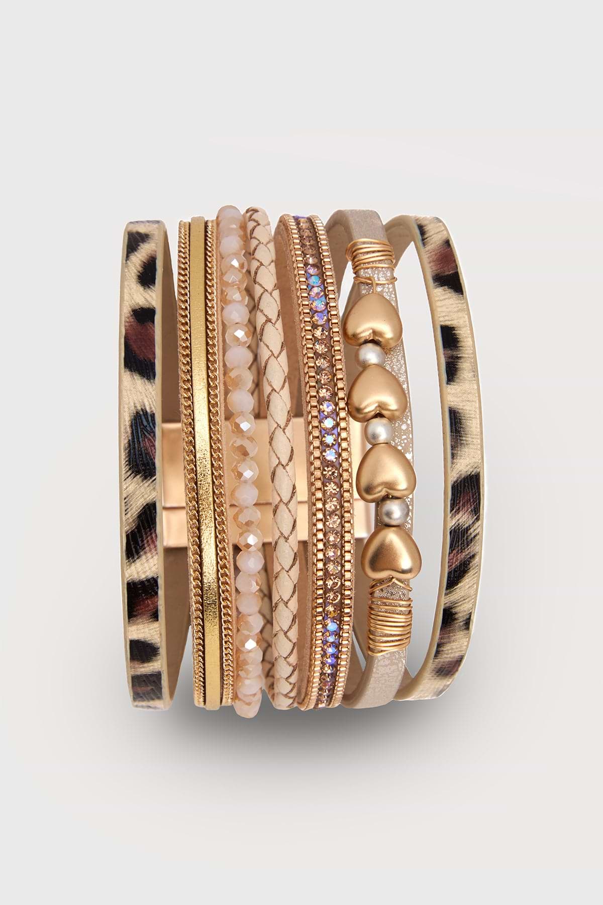 Leopard Heart Leather Bracelet - Gold