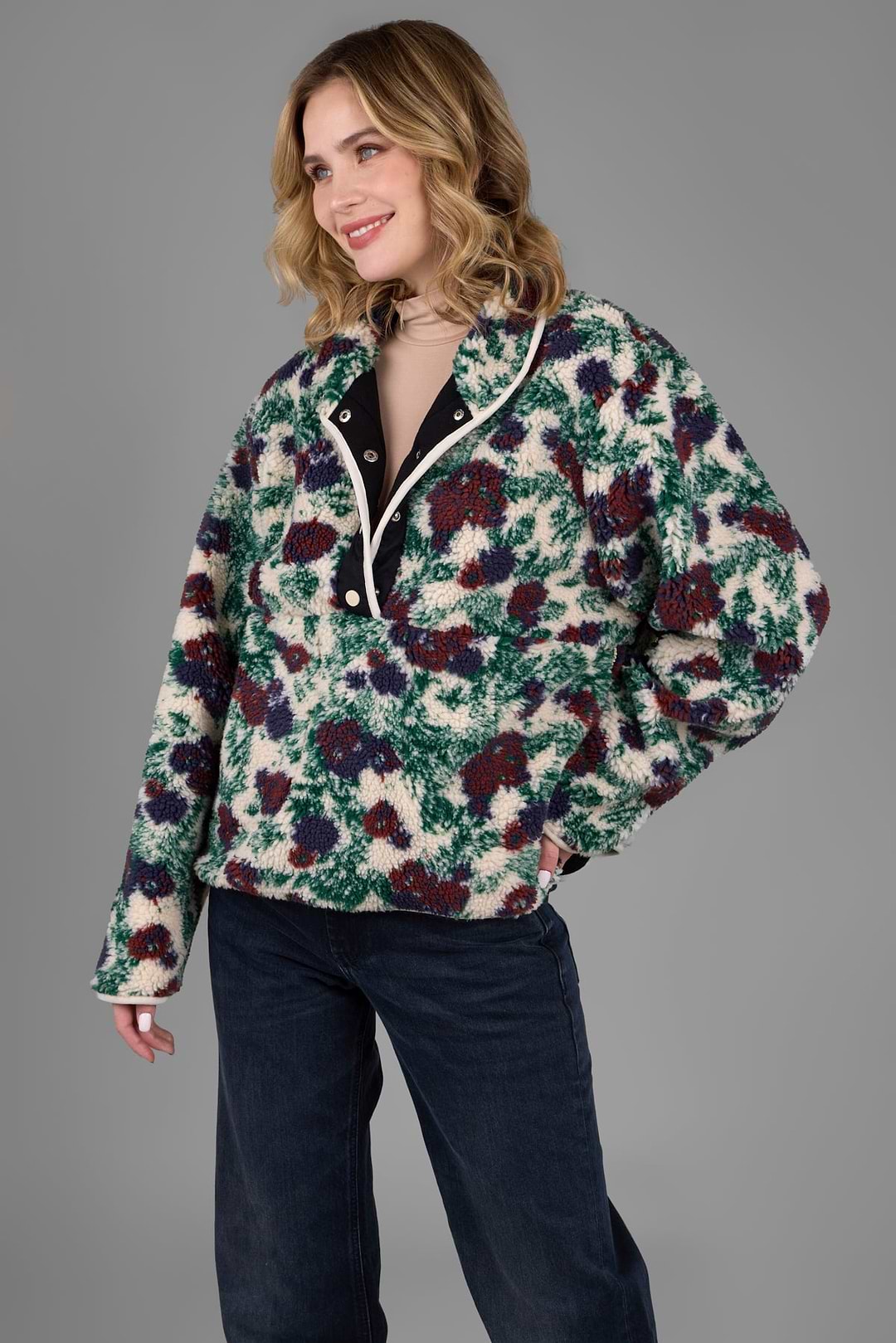 Floral Sherpa Jacket White